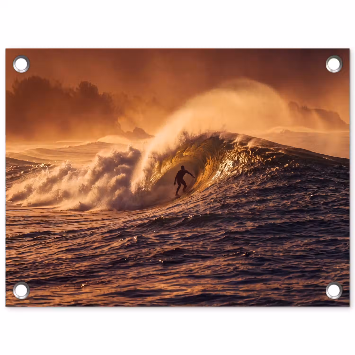 Surfer - Golf - Oceaan - Sport - Oranje tuinposter los doek klein -3d