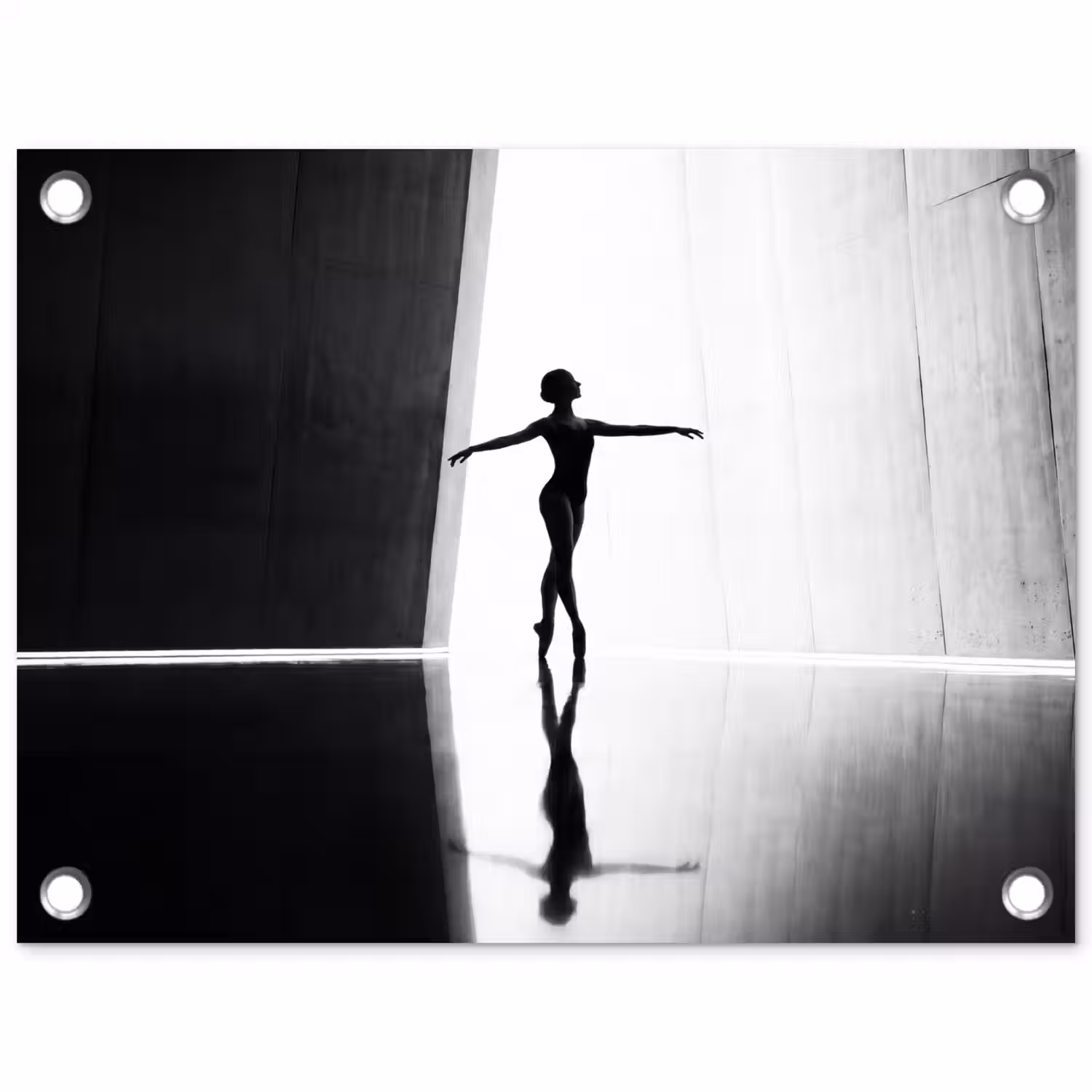 Danser - Silhouette - Kunst - Modern - Zwart-wit tuinposter los doek klein -3d