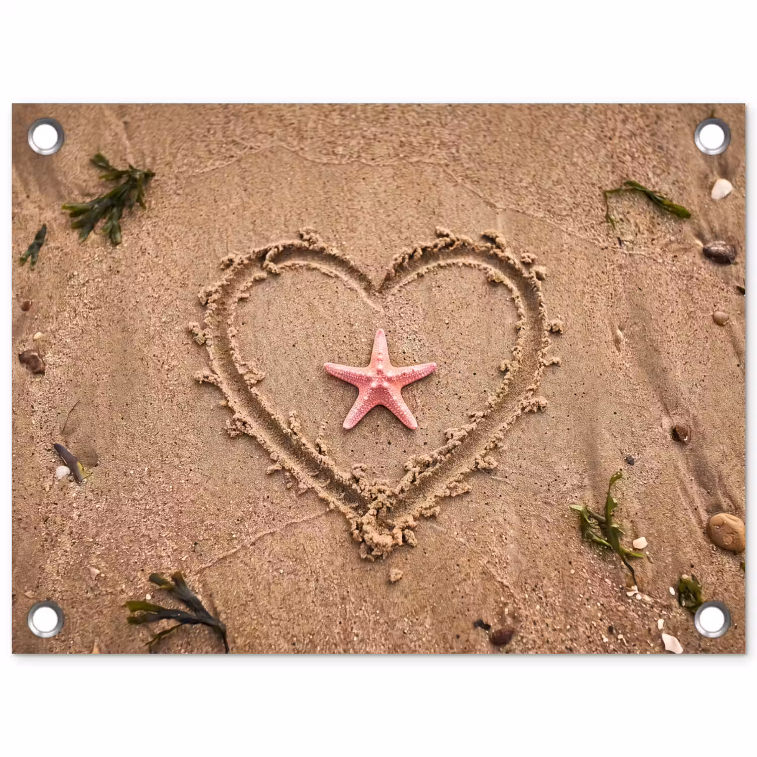 Dieren - Hart - Strand - Zand - Roze tuinposter los doek klein -3d