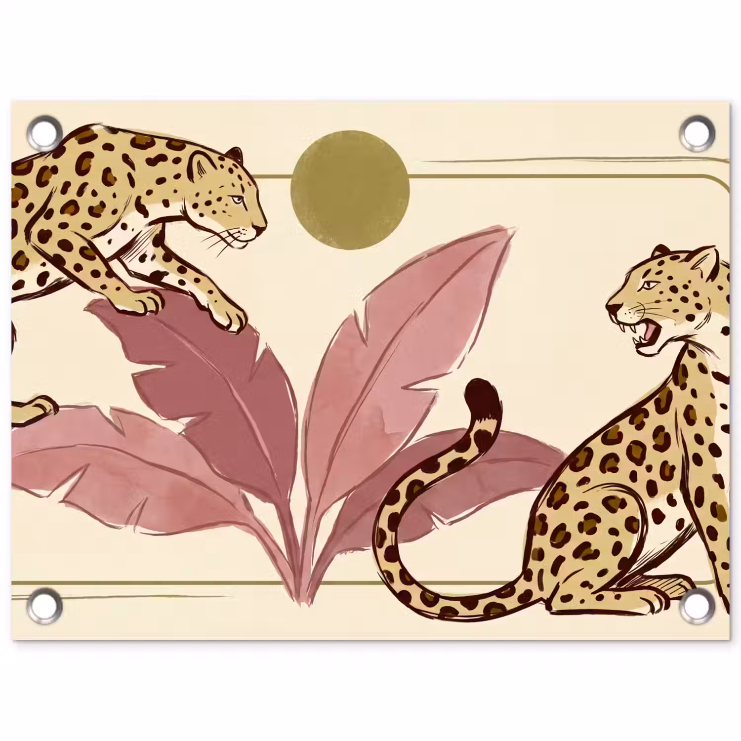 Dieren - Kat - Jungle - Illustratie - Beige tuinposter los doek klein -3d
