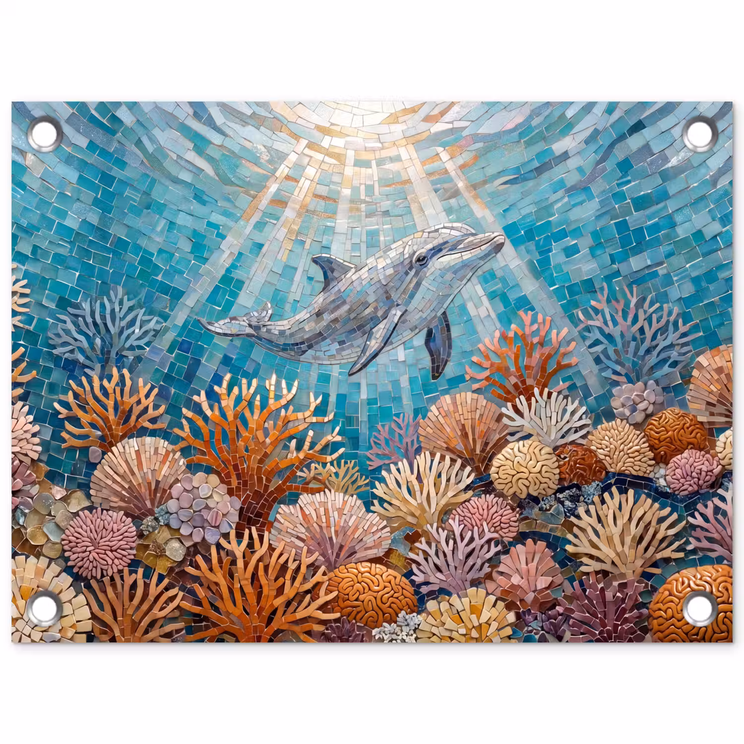 Dieren - Mozaïek - Oceaan - Koraal - Blauw tuinposter los doek klein -3d