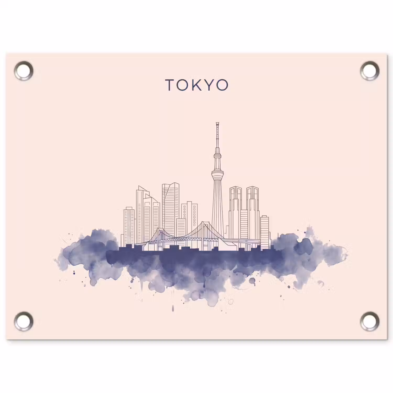 Tokyo - Skyline - Stad - Abstract - Blauw tuinposter los doek klein -3d