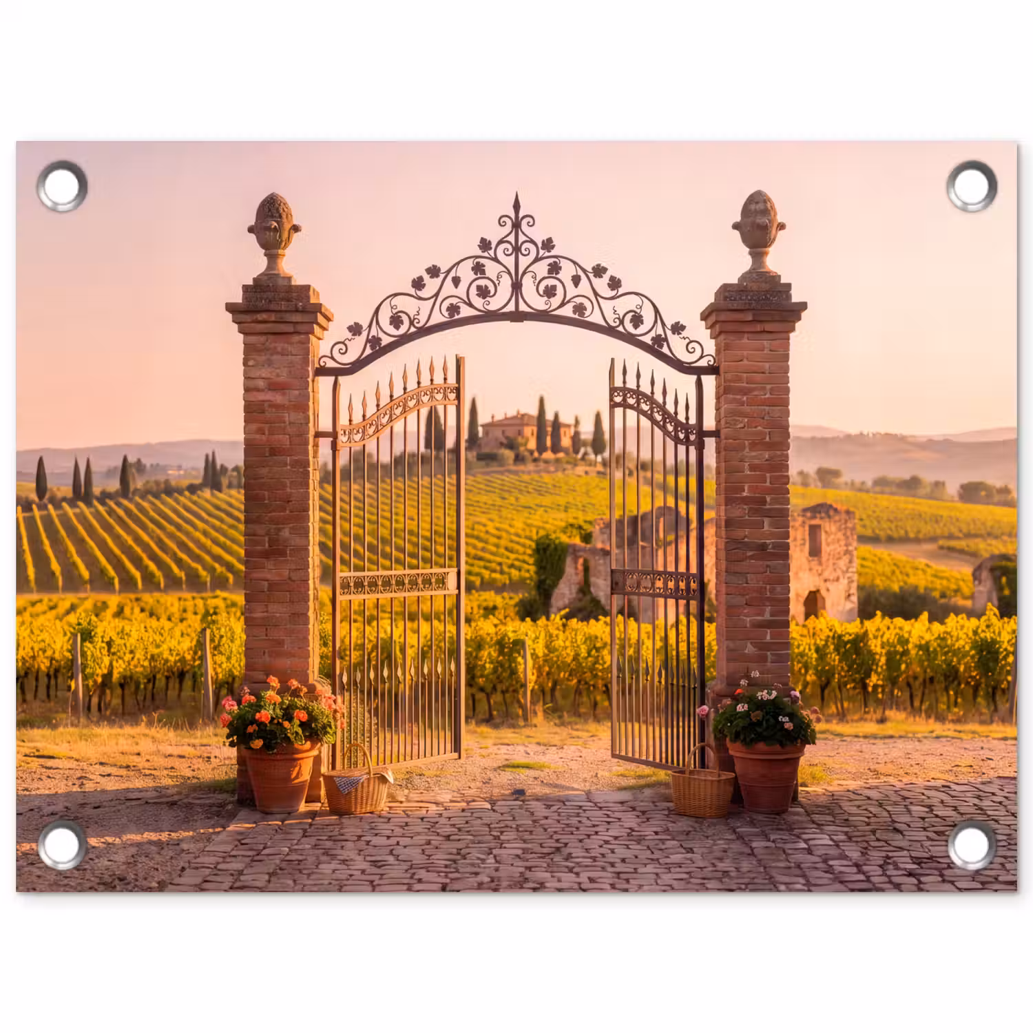 Poort - Landschap - Platteland - Zonlicht - Warm tuinposter los doek klein -3d