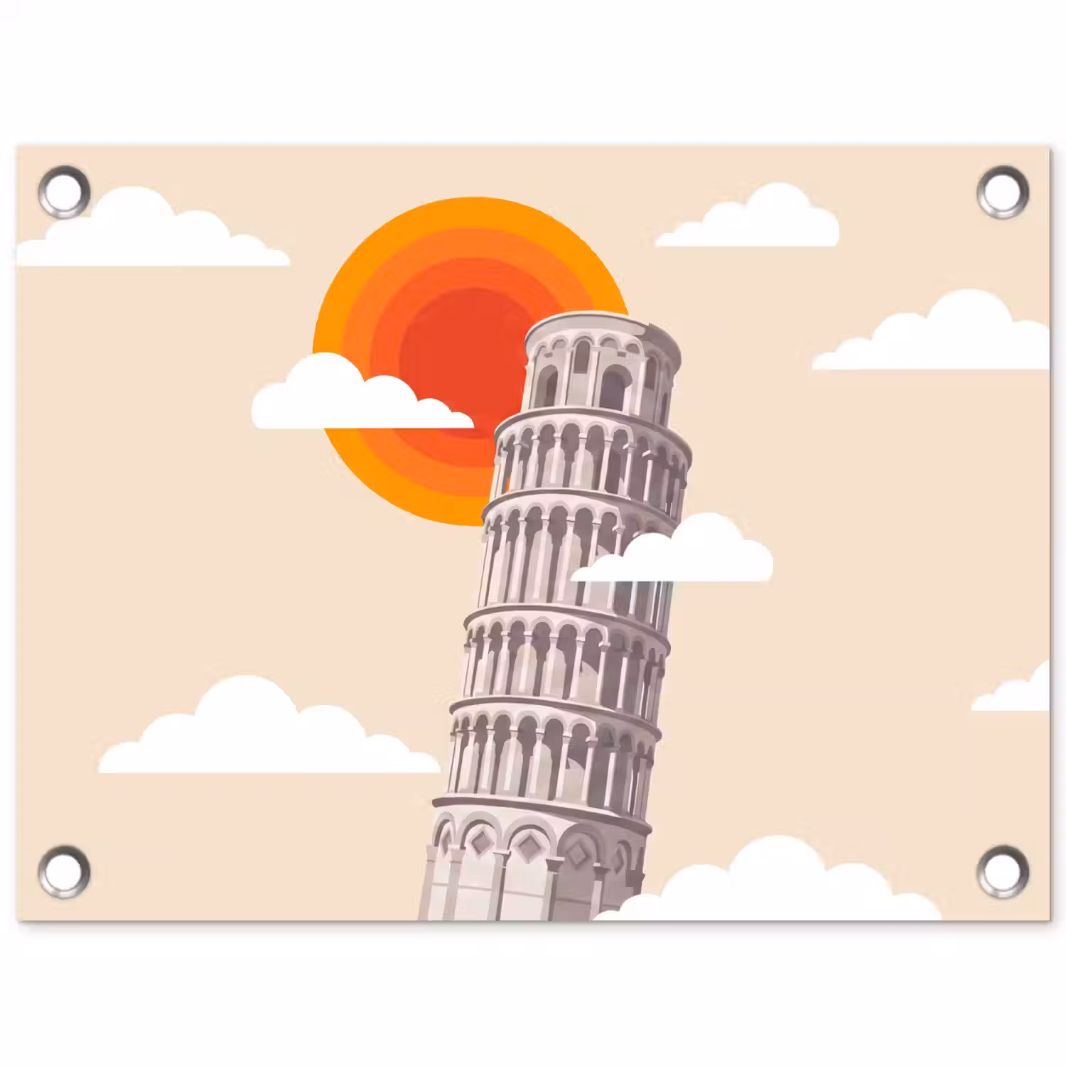 Toren - Pisa - Architectuur - Minimalistisch - Beige tuinposter los doek klein -3d