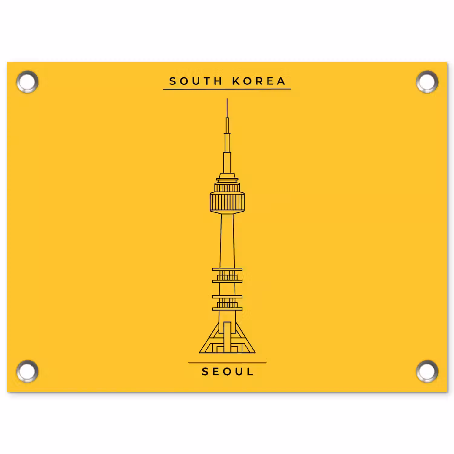 Toren - Seoul - Architectuur - Minimalistisch - Geel tuinposter los doek klein -3d