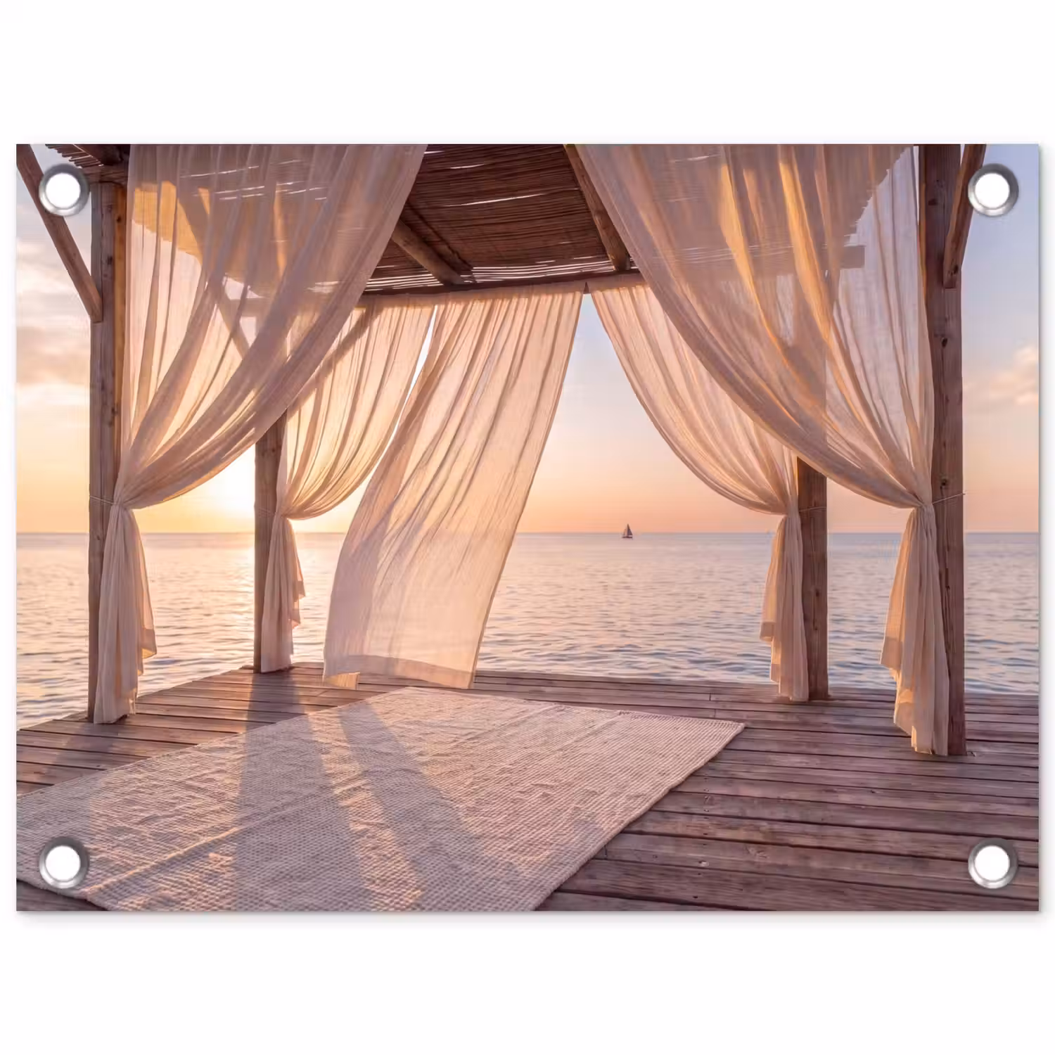 Overkapping - Zee - Zonsondergang - Vakantie - Rust tuinposter los doek klein -3d