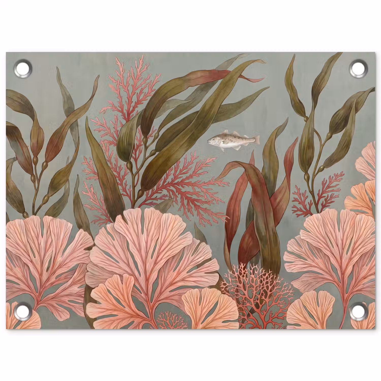 Onderwater - Planten - Vis - Vintage - Groen tuinposter los doek klein -3d