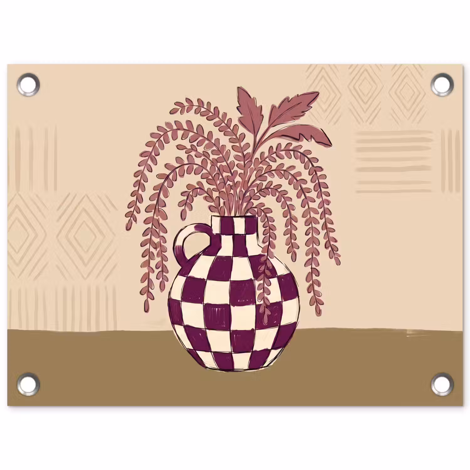 Vaas - Geruit - Planten - Modern - Paars tuinposter los doek klein -3d