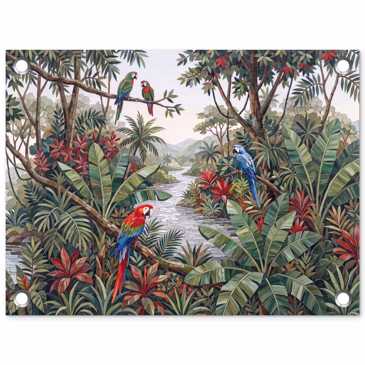 Vogel - Jungle - Natuur - Mozaïek - Groen tuinposter los doek klein -3d