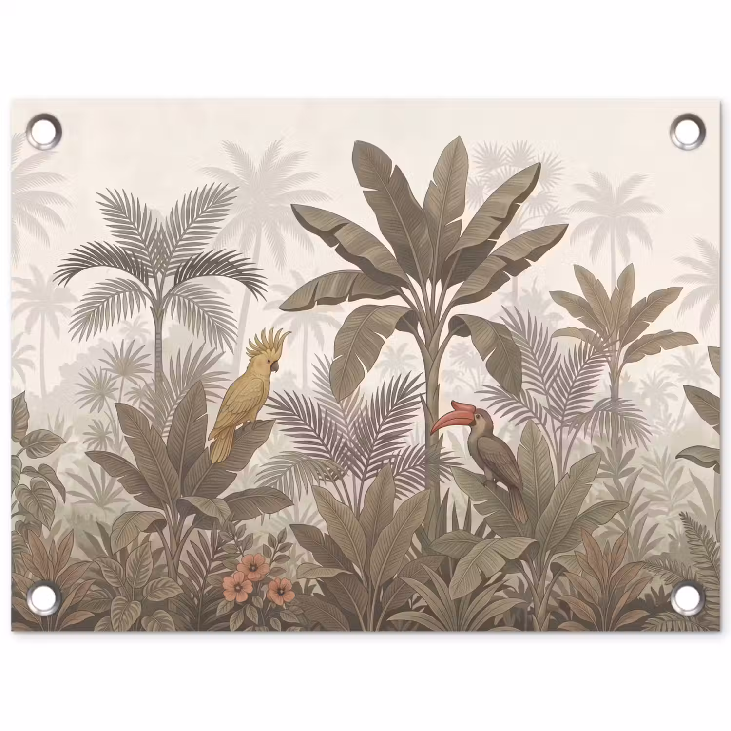 Vogel - Jungle - Tropisch - Illustratie - Groen tuinposter los doek klein -3d