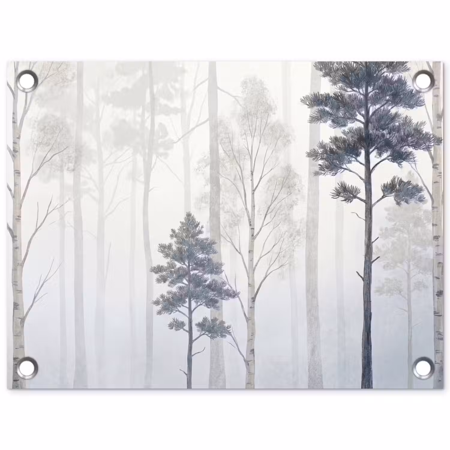 Bos - Bomen - Mist - Natuur - Illustratie - Grijs tuinposter los doek klein -3d