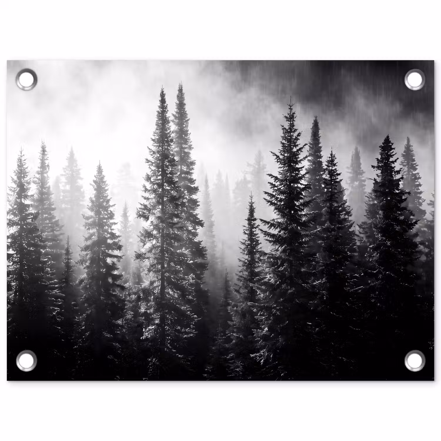 Bos - Mist - Winter - Monochroom - Natuur tuinposter los doek klein -3d
