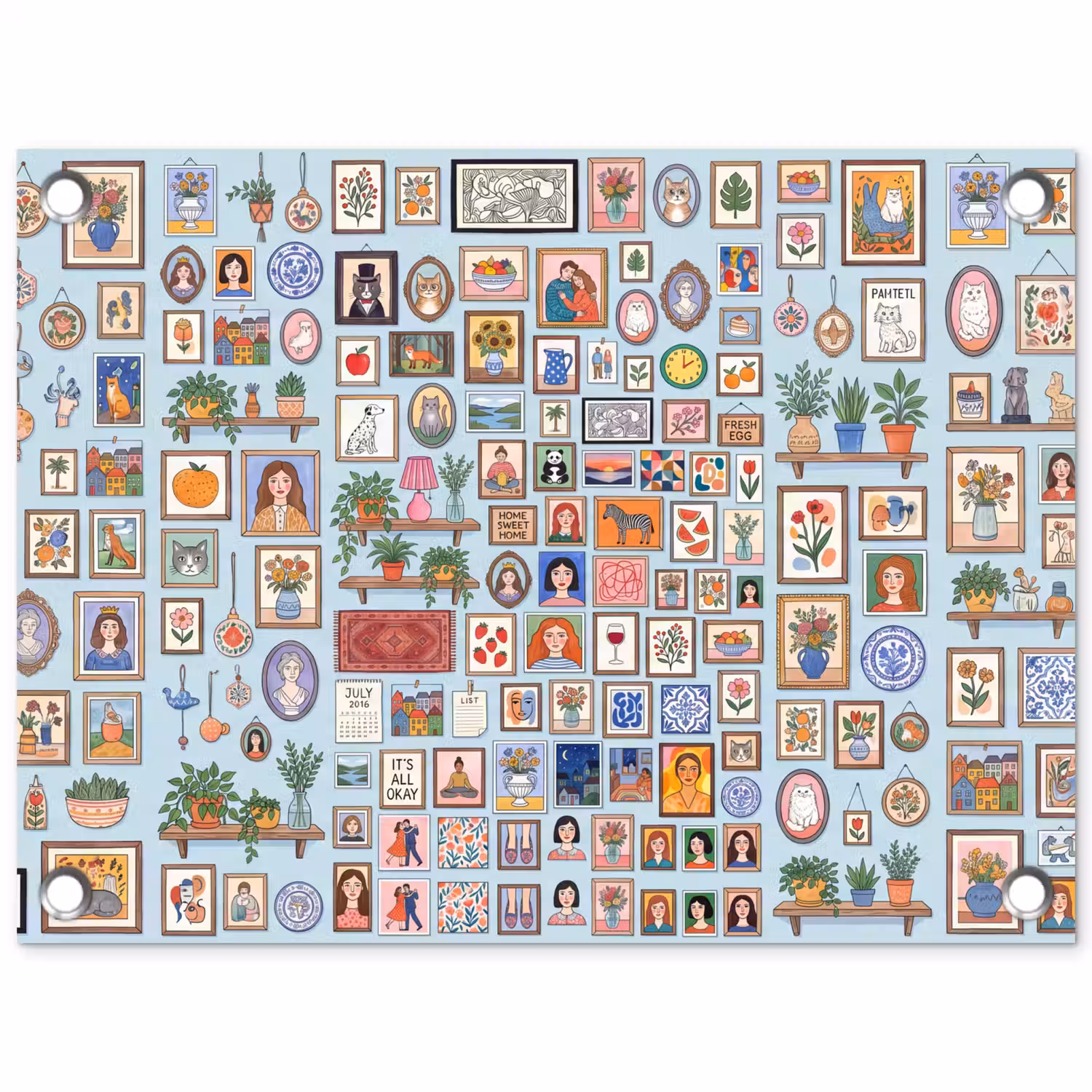 Wanddecoratie - Collectie - Huis - Illustratief - Kleurrijk tuinposter los doek klein -3d