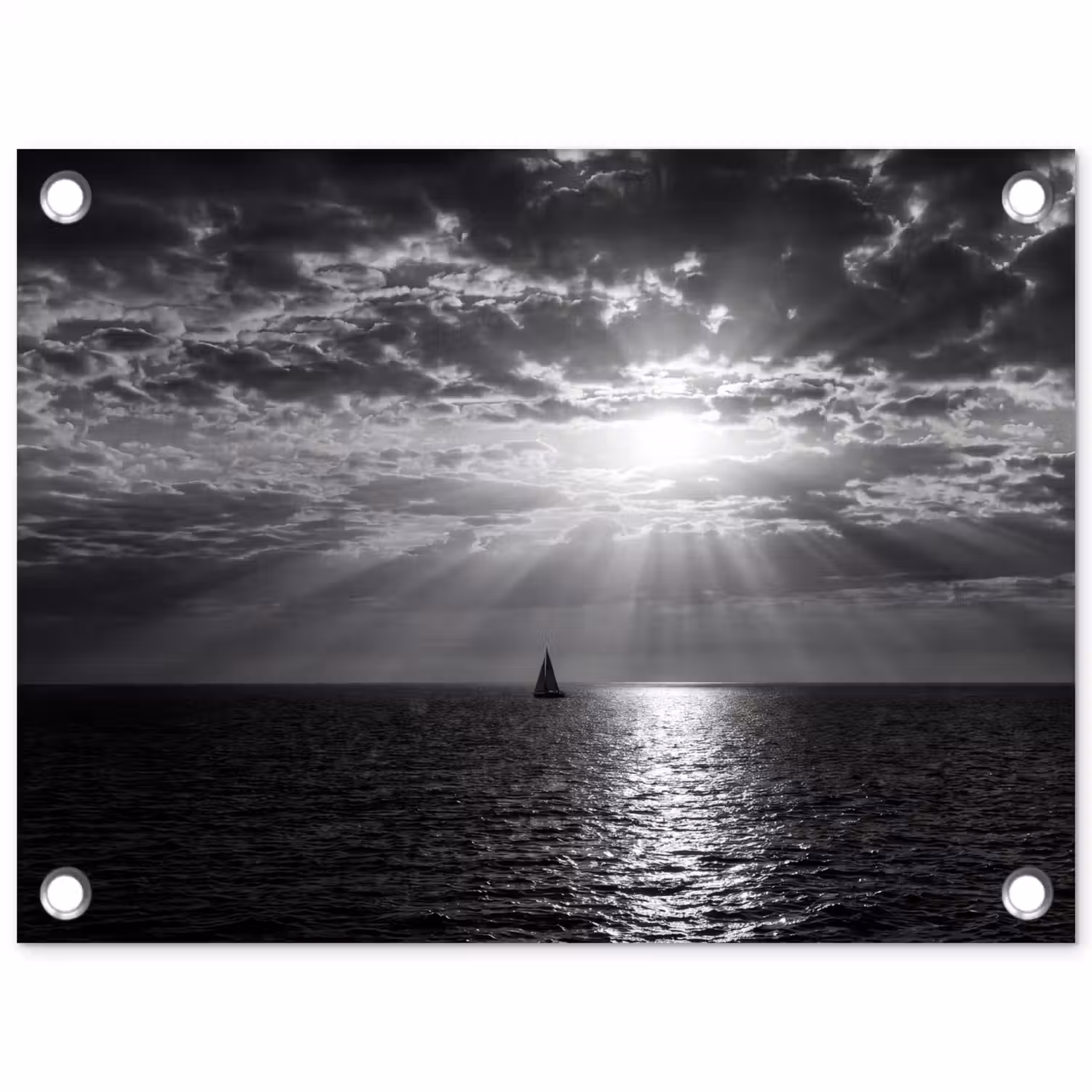 Water - Boot - Lucht - Natuur - Zwart-wit tuinposter los doek klein -3d