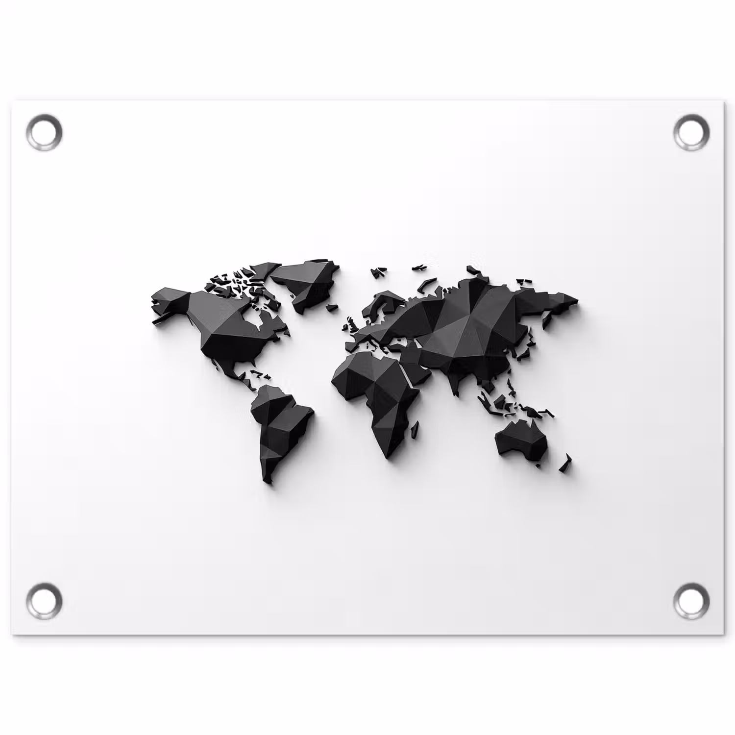 Wereldkaart - 3D - Zwart tuinposter los doek klein -3d