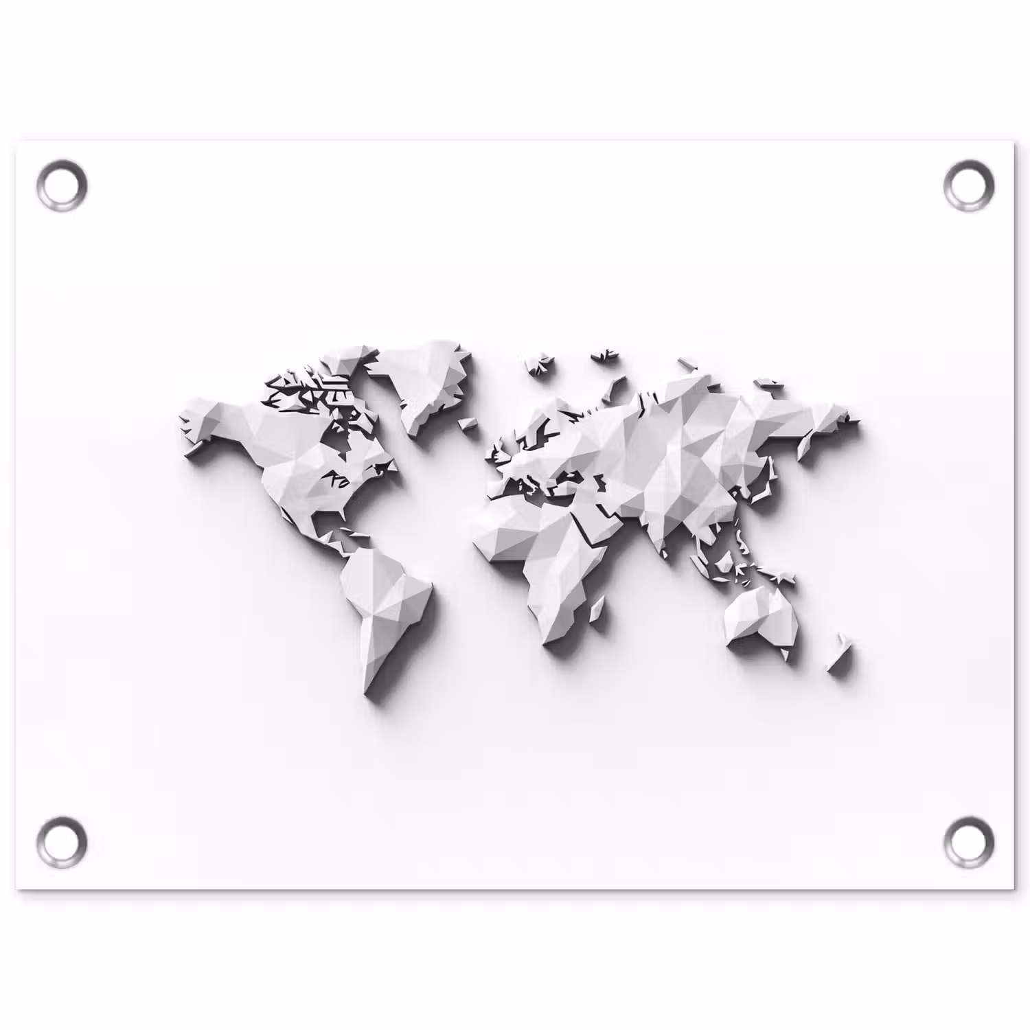 Wereldkaart - 3D - Wit tuinposter los doek klein -3d
