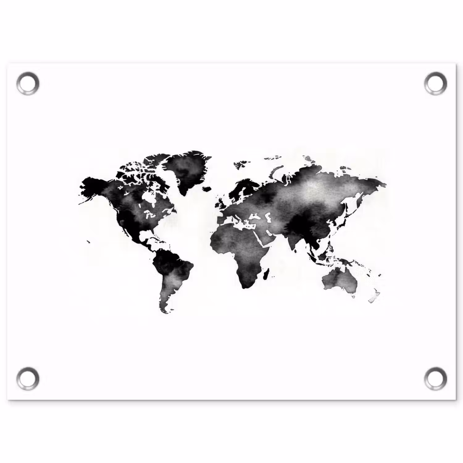 Wereldkaart - Aquarel - Zwart tuinposter los doek klein -3d