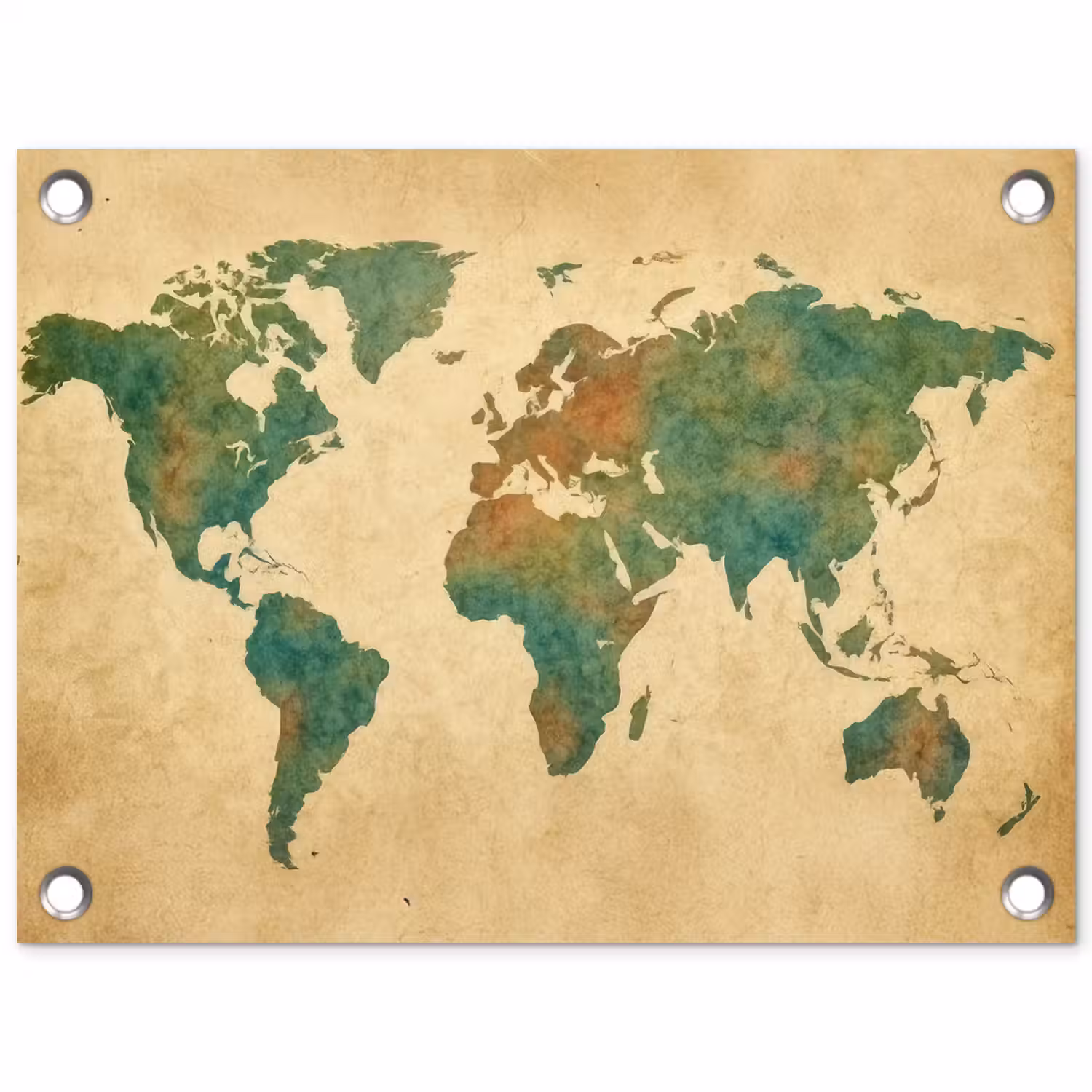 Wereldkaart - Aquarelstijl - Oud papier tuinposter los doek klein -3d