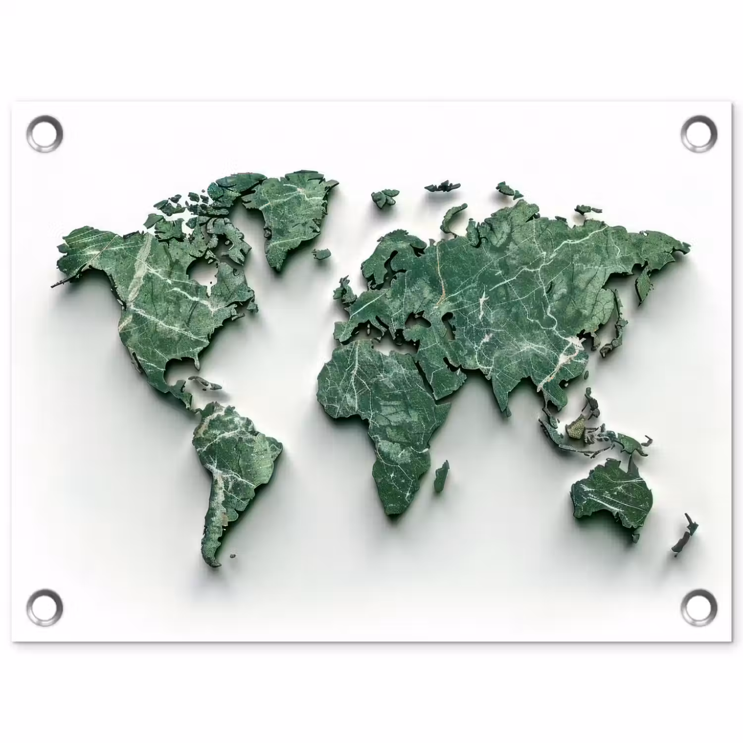 Wereldkaart - Bladeren - 3D tuinposter los doek klein -3d