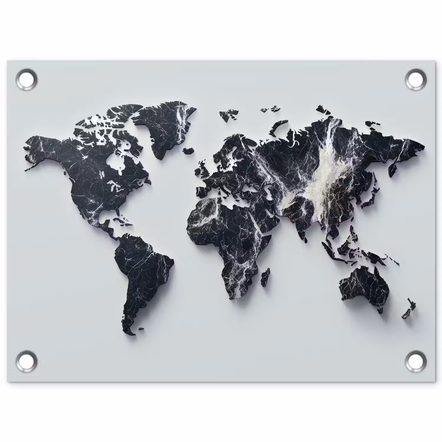 Wereldkaart - Dynamisch - Marmer - Wit tuinposter los doek klein -3d