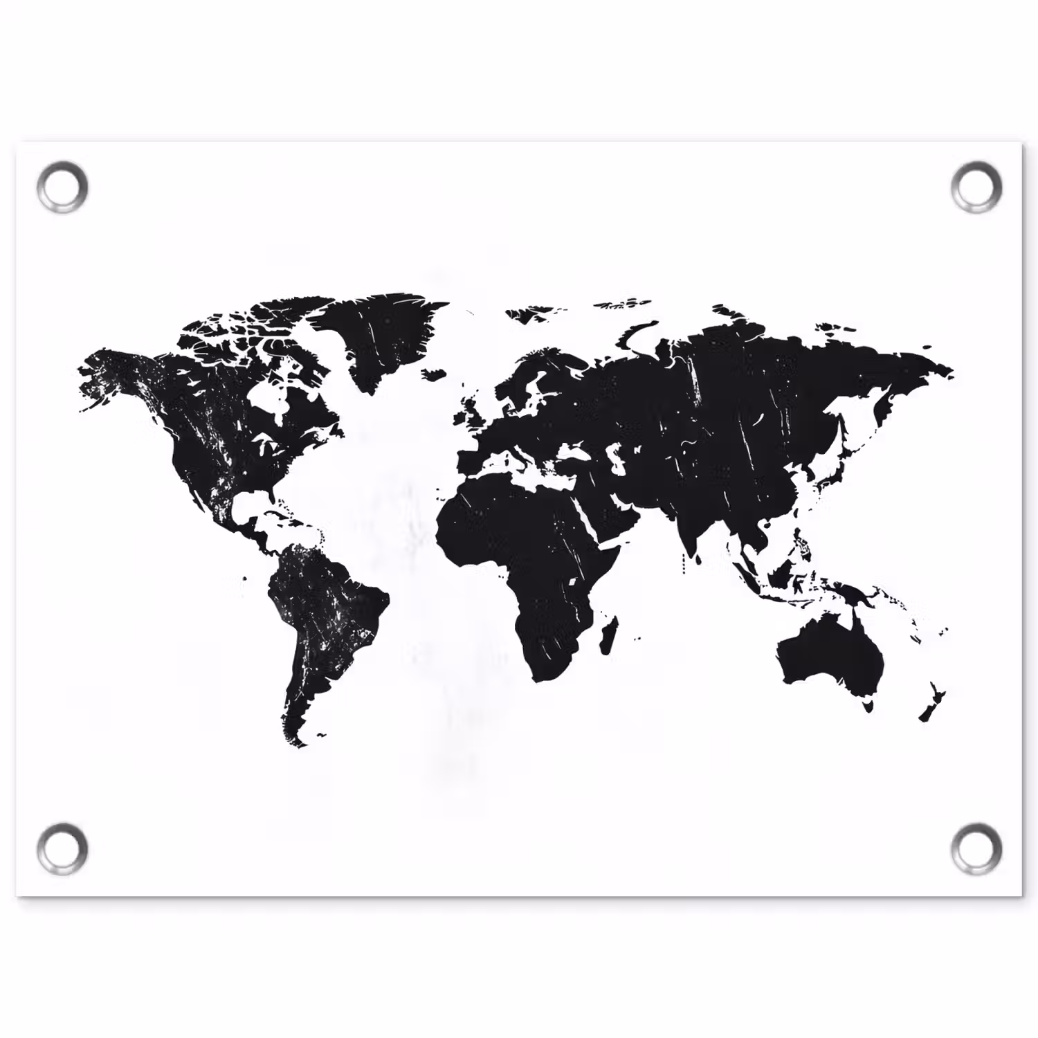 Wereldkaart - Verf - Zwart - Wit tuinposter los doek klein -3d