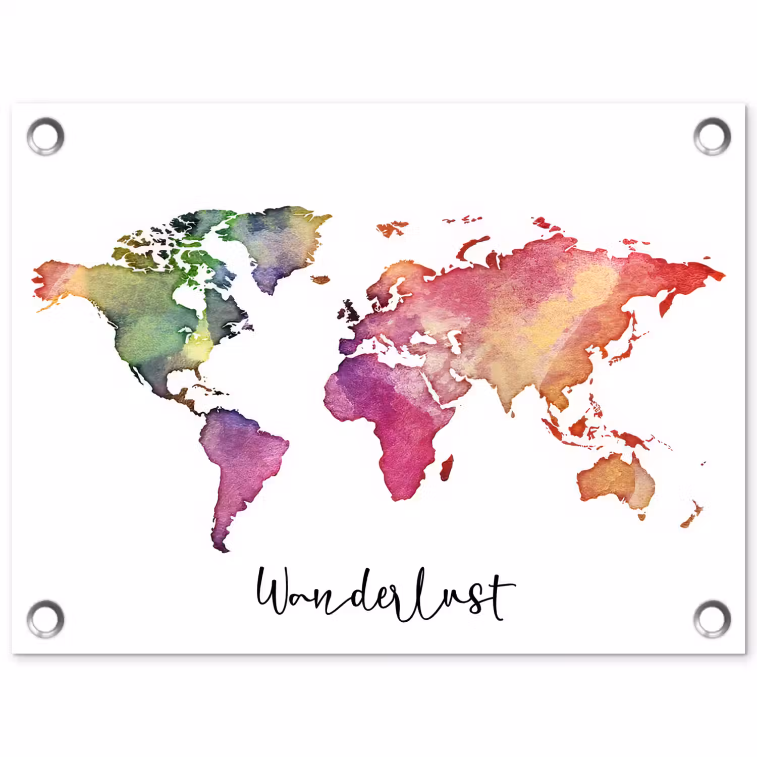 Wereldkaart - Wanderlust - Paars tuinposter los doek klein -3d