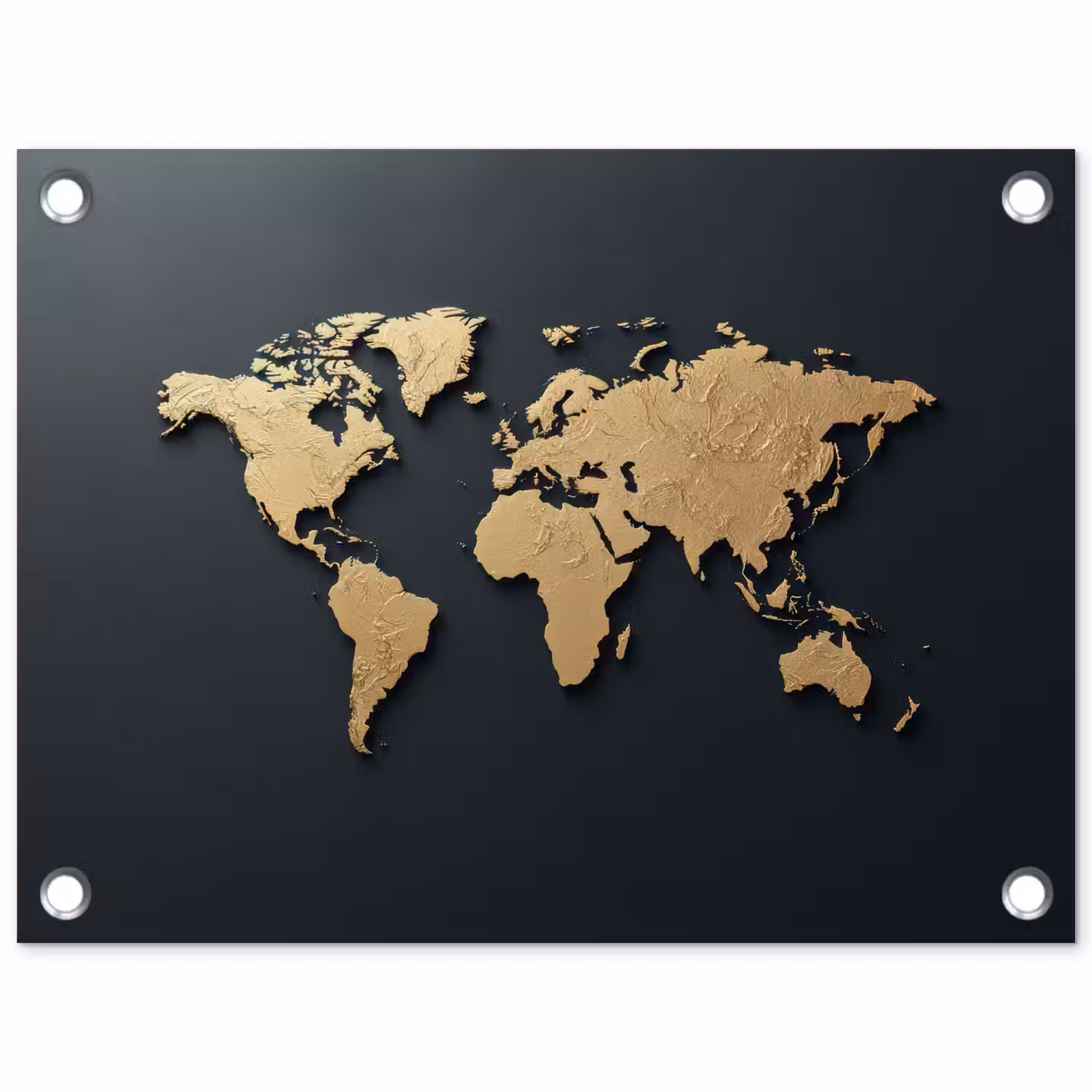 Wereldkaart - Geografische kenmerken - Zwart tuinposter los doek klein -3d