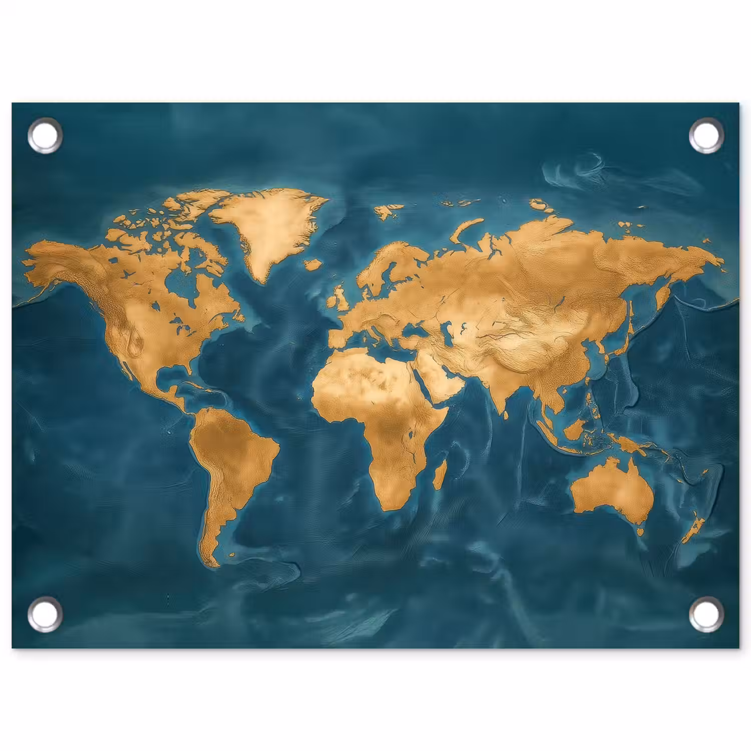 Wereldkaart - Goud - Oceaanblauw tuinposter los doek klein -3d
