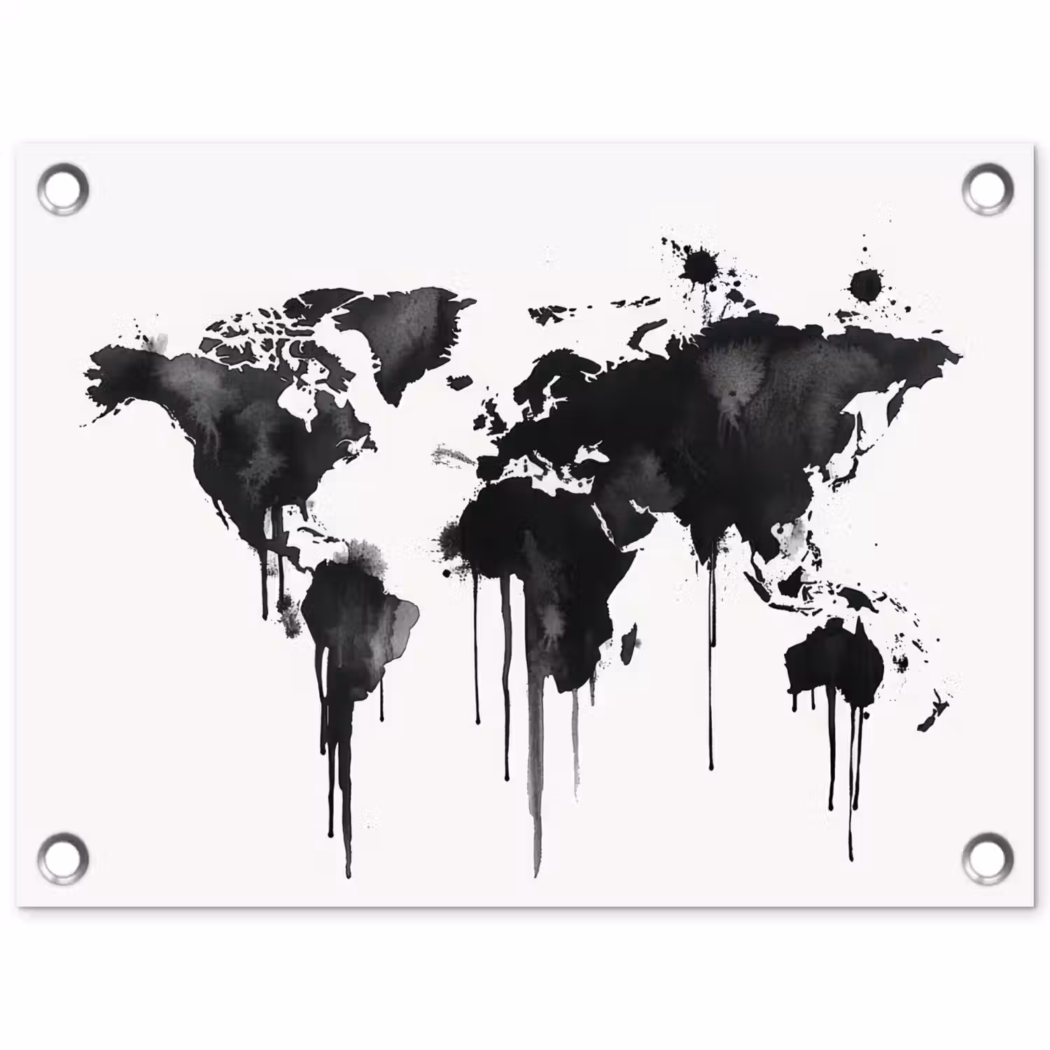 Wereldkaart - Graffiti - Zwart tuinposter los doek klein -3d