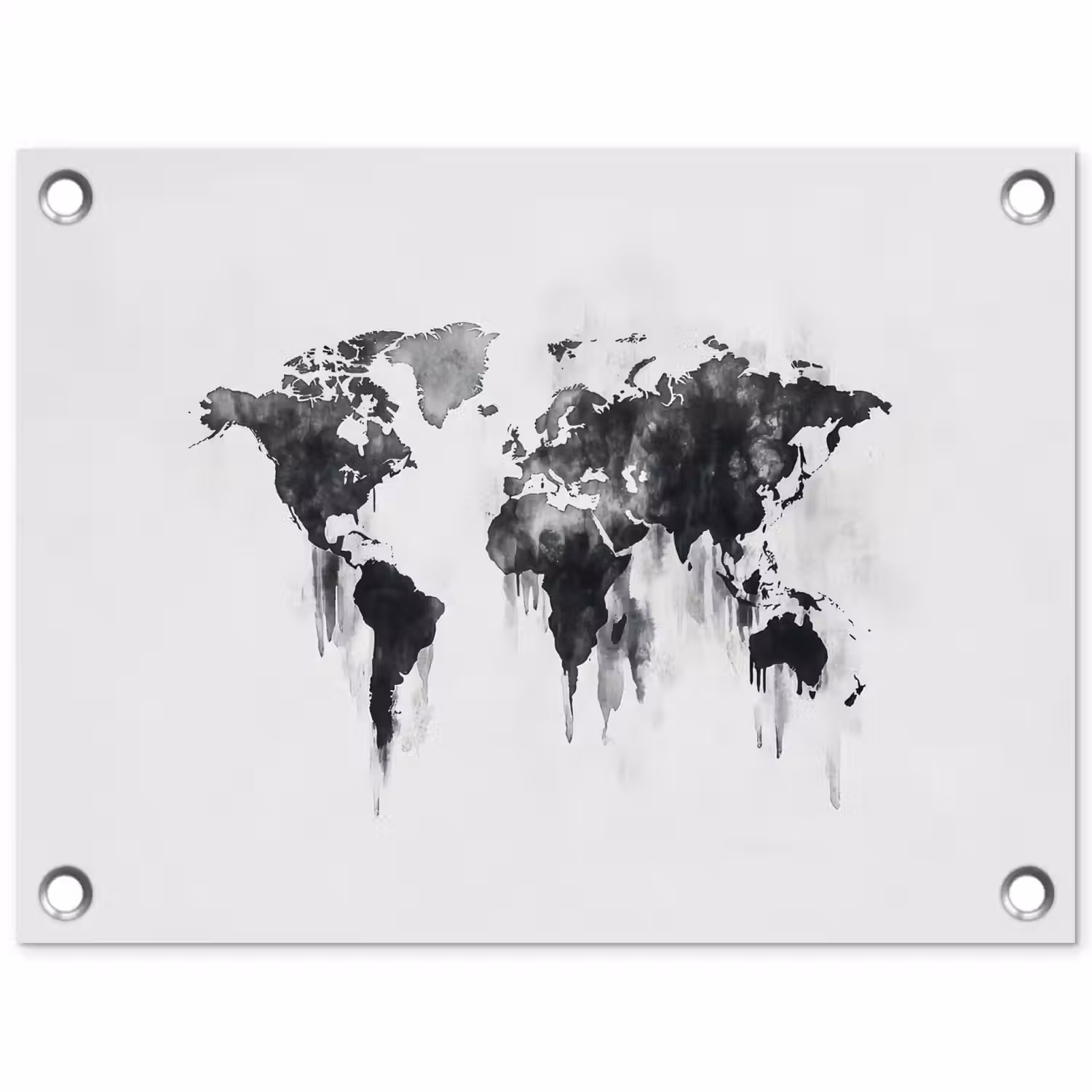 Wereldkaart - Grijs - Zwart - Inkt tuinposter los doek klein -3d