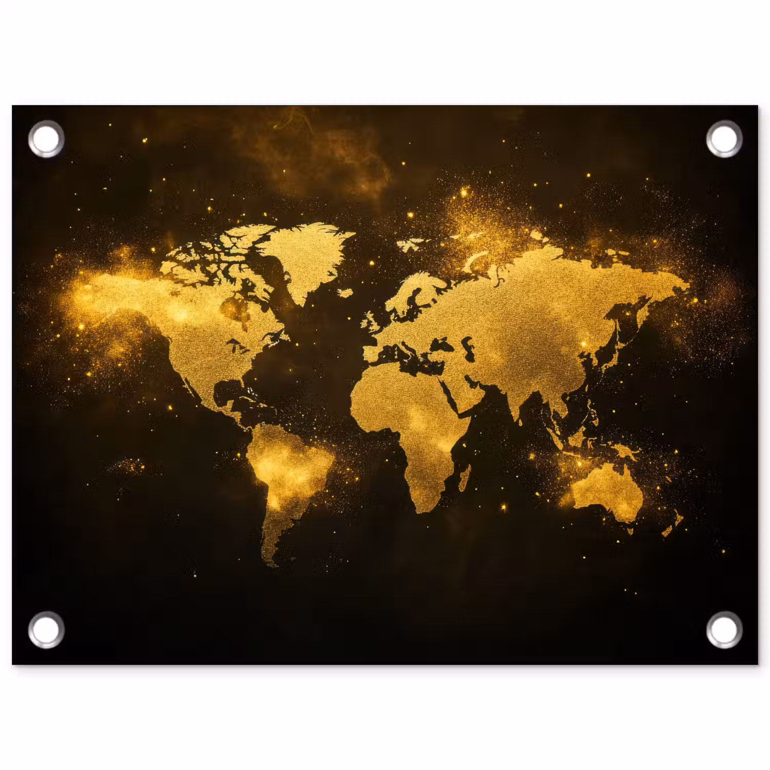 Wereldkaart - Magisch effect - Gouden deeltjes tuinposter los doek klein -3d