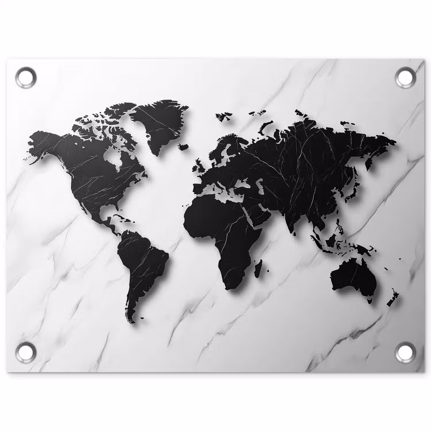 Wereldkaart - Marmer - Wit - Zwart tuinposter los doek klein -3d