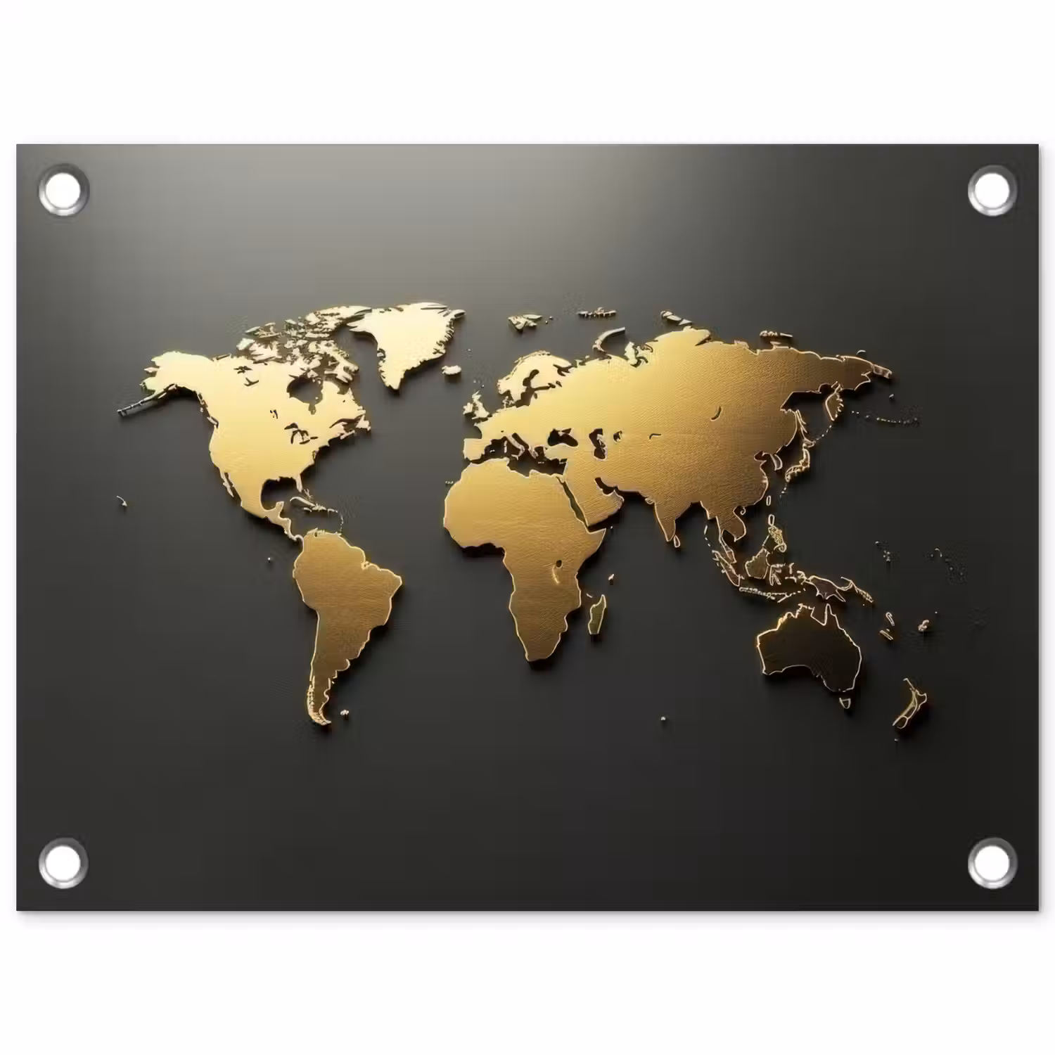 Wereldkaart - Minimalistisch - Gouden afwerking tuinposter los doek klein -3d