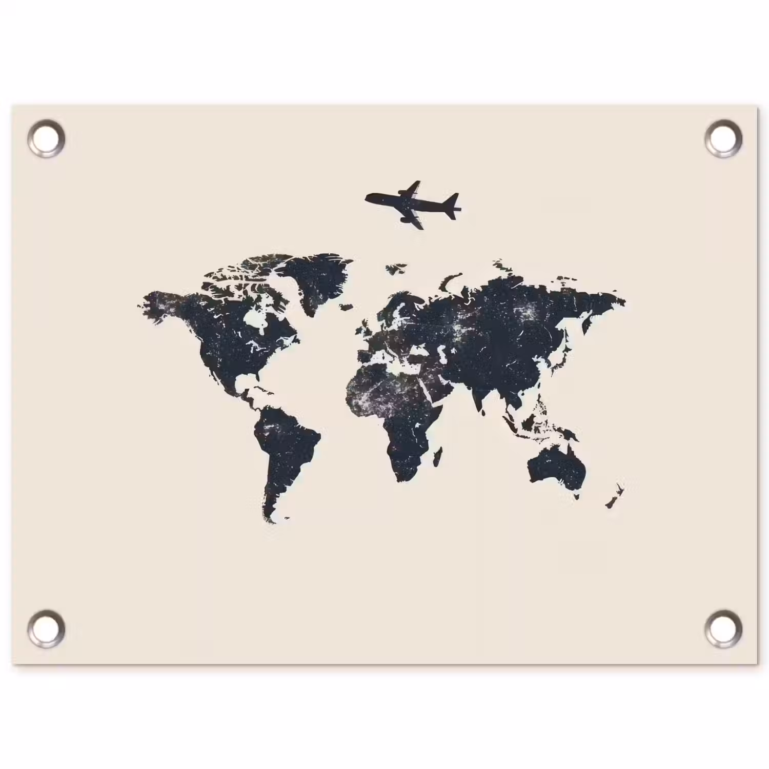 Wereldkaart - Minimalistisch - Grijs - Vliegtuig tuinposter los doek klein -3d