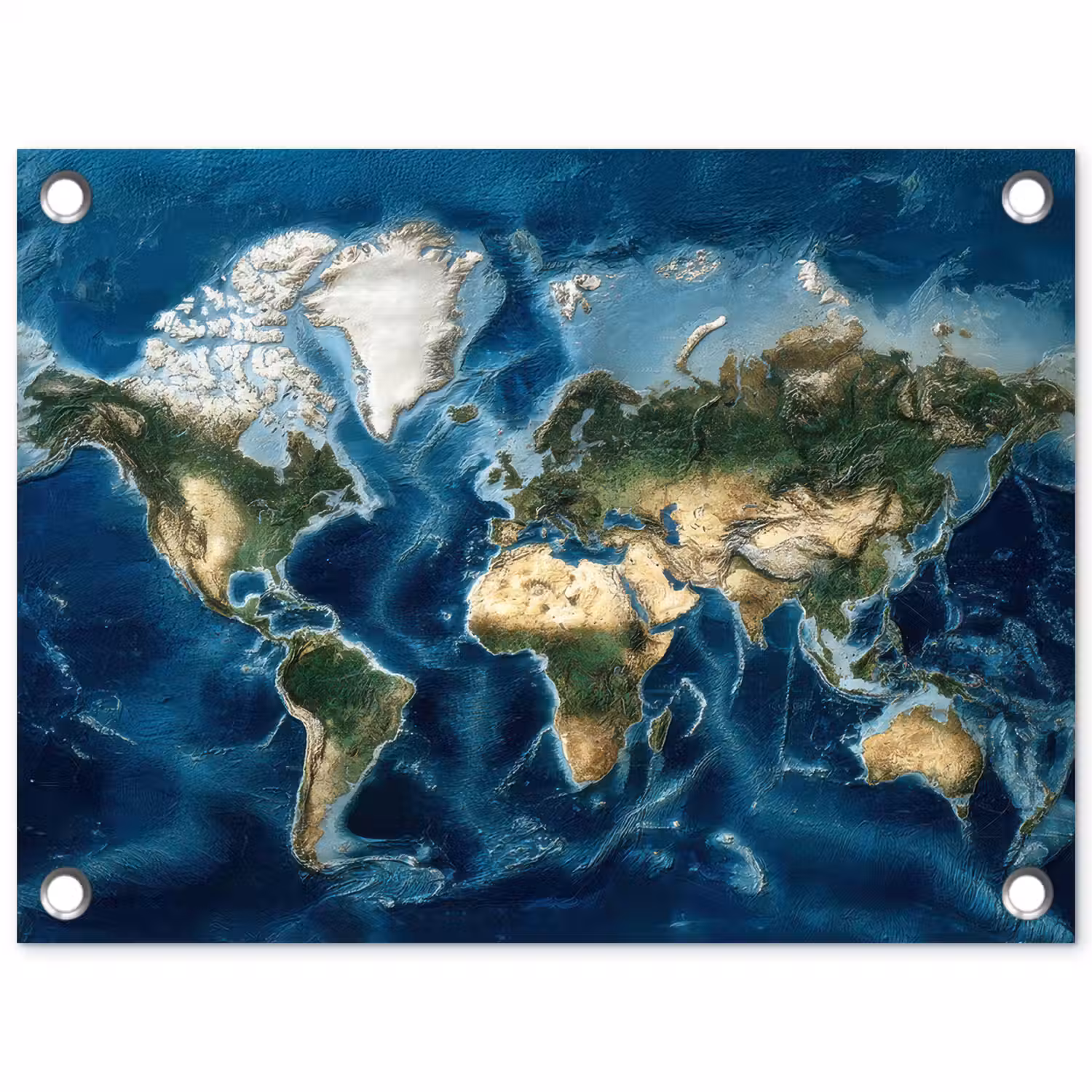 Wereldkaart - Natuurlijk - Goud tuinposter los doek klein -3d
