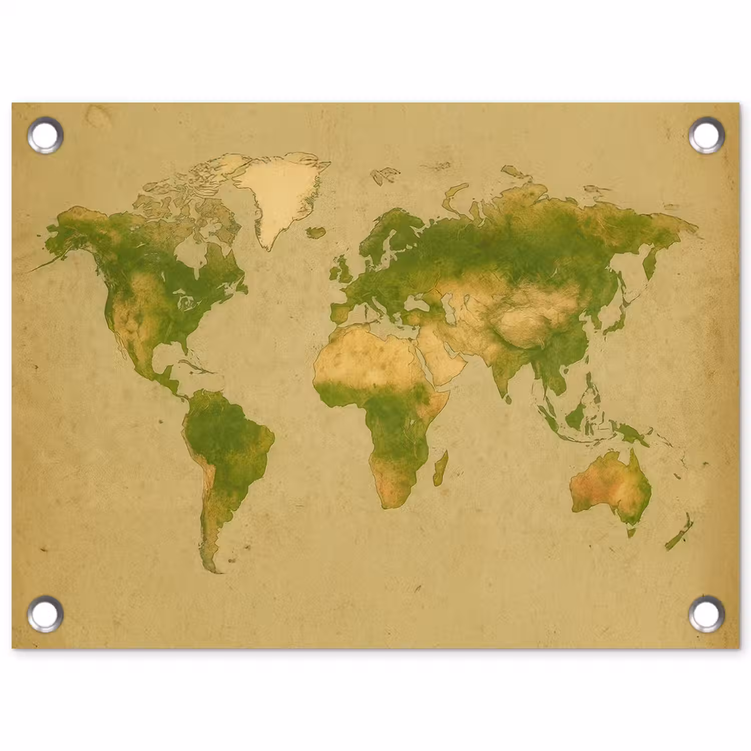 Wereldkaart - Natuurlijke tinten - Organische textuur tuinposter los doek klein -3d