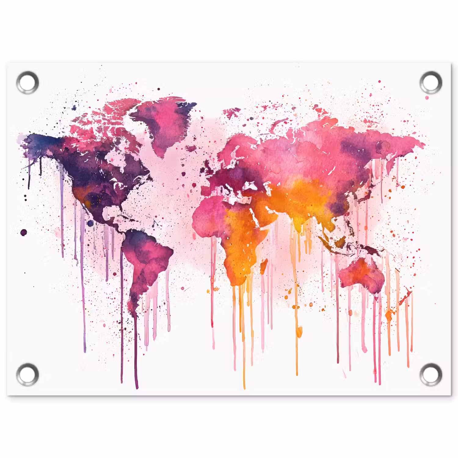 Wereldkaart - Roze - Druppels - Verf tuinposter los doek klein -3d