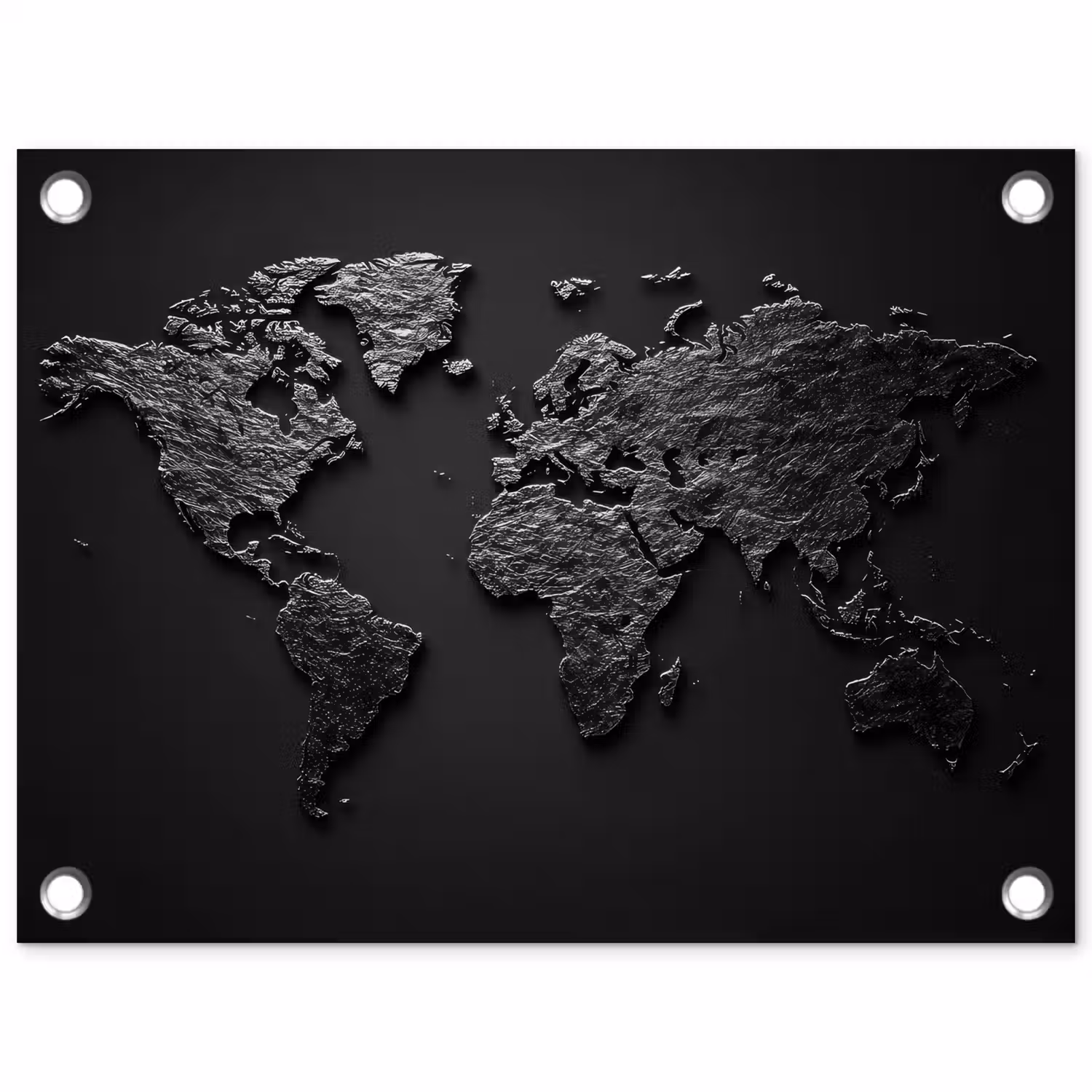 Wereldkaart - Zwart - Donker tuinposter los doek klein -3d