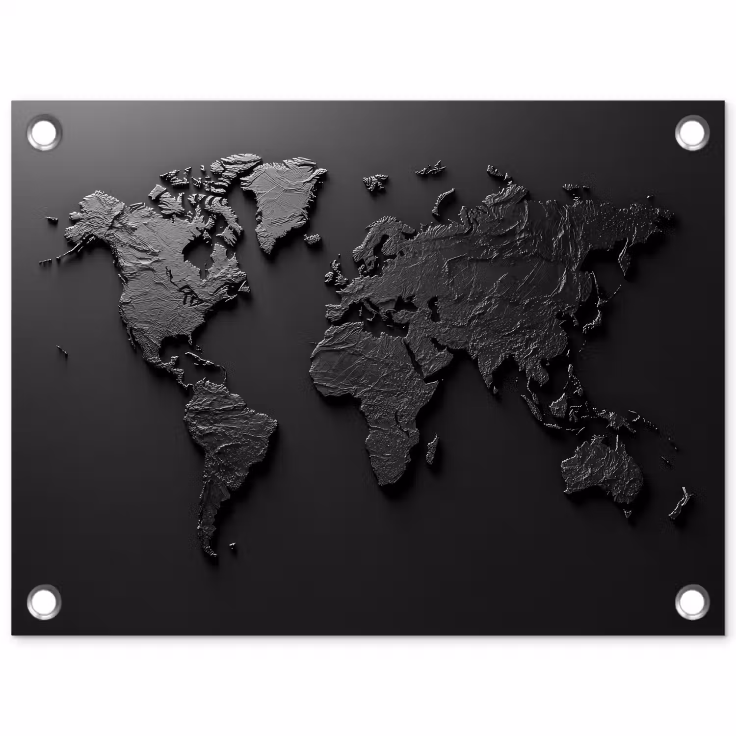 Wereldkaart - Zwart - Grijs tuinposter los doek klein -3d