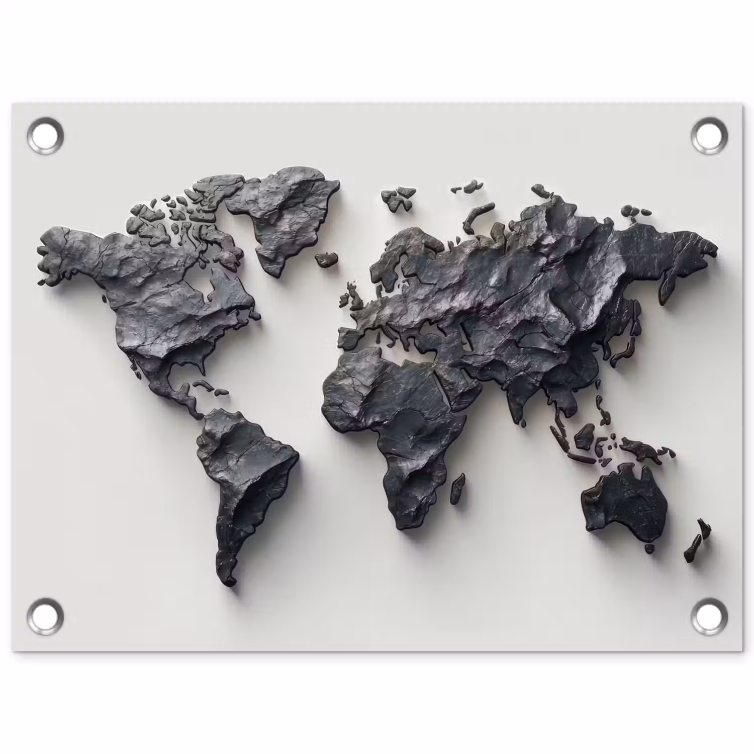 Wereldkaart - Steen - 3D tuinposter los doek klein -3d