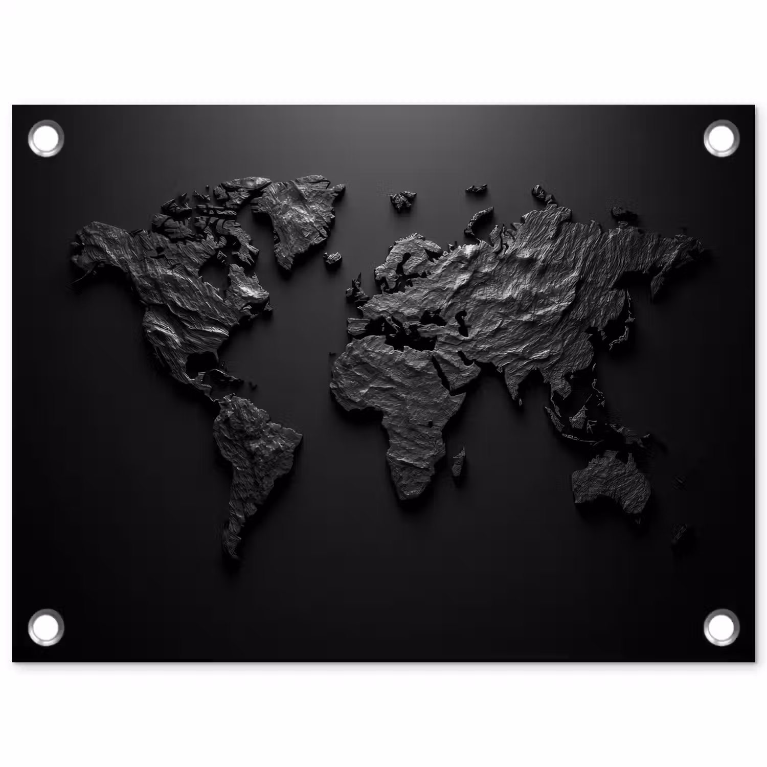 Wereldkaart - Steen - Zwart tuinposter los doek klein -3d