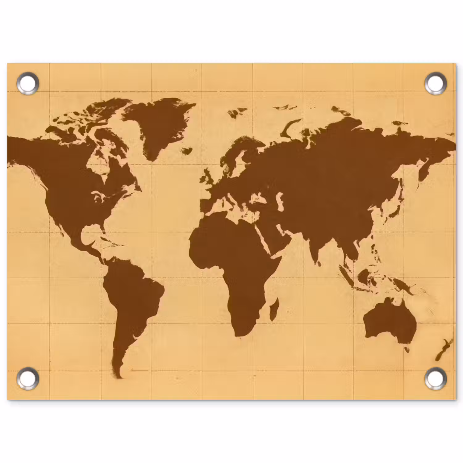 Wereldkaart - Verweerd raster - Bruin tuinposter los doek klein -3d