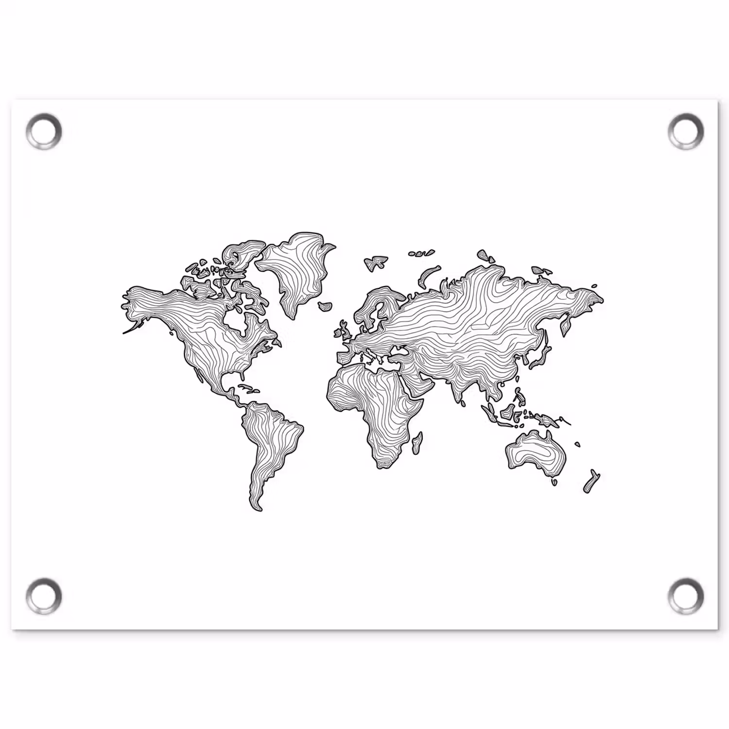 Wereldkaart - Golven - Lijnen tuinposter los doek klein -3d