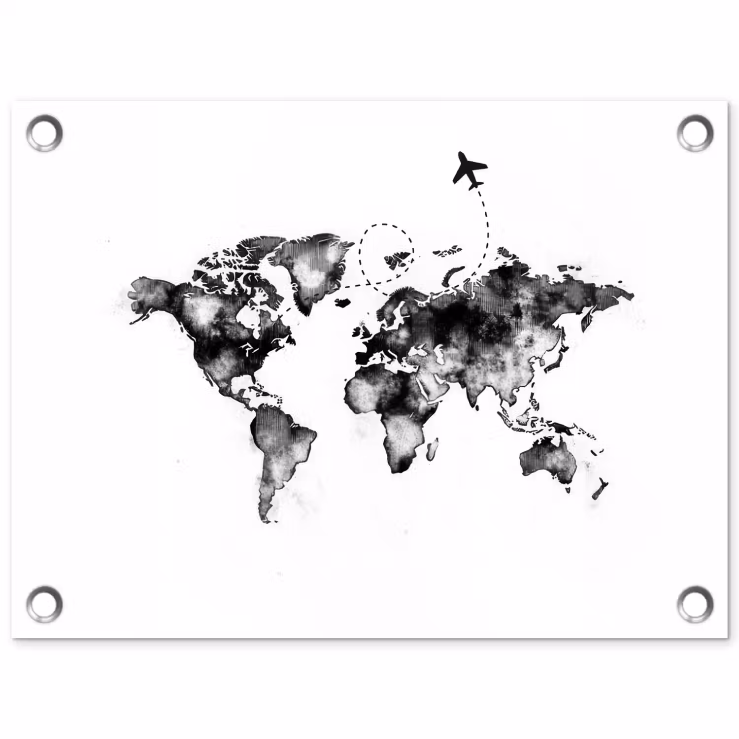 Wereldkaart - Wereldreis - Inkt tuinposter los doek klein -3d