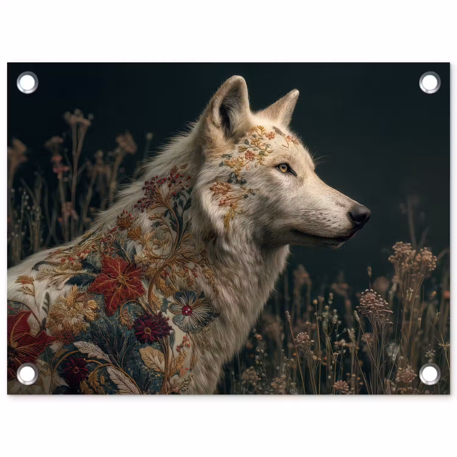 Wolf - Bloemen - Natuur tuinposter los doek klein -3d