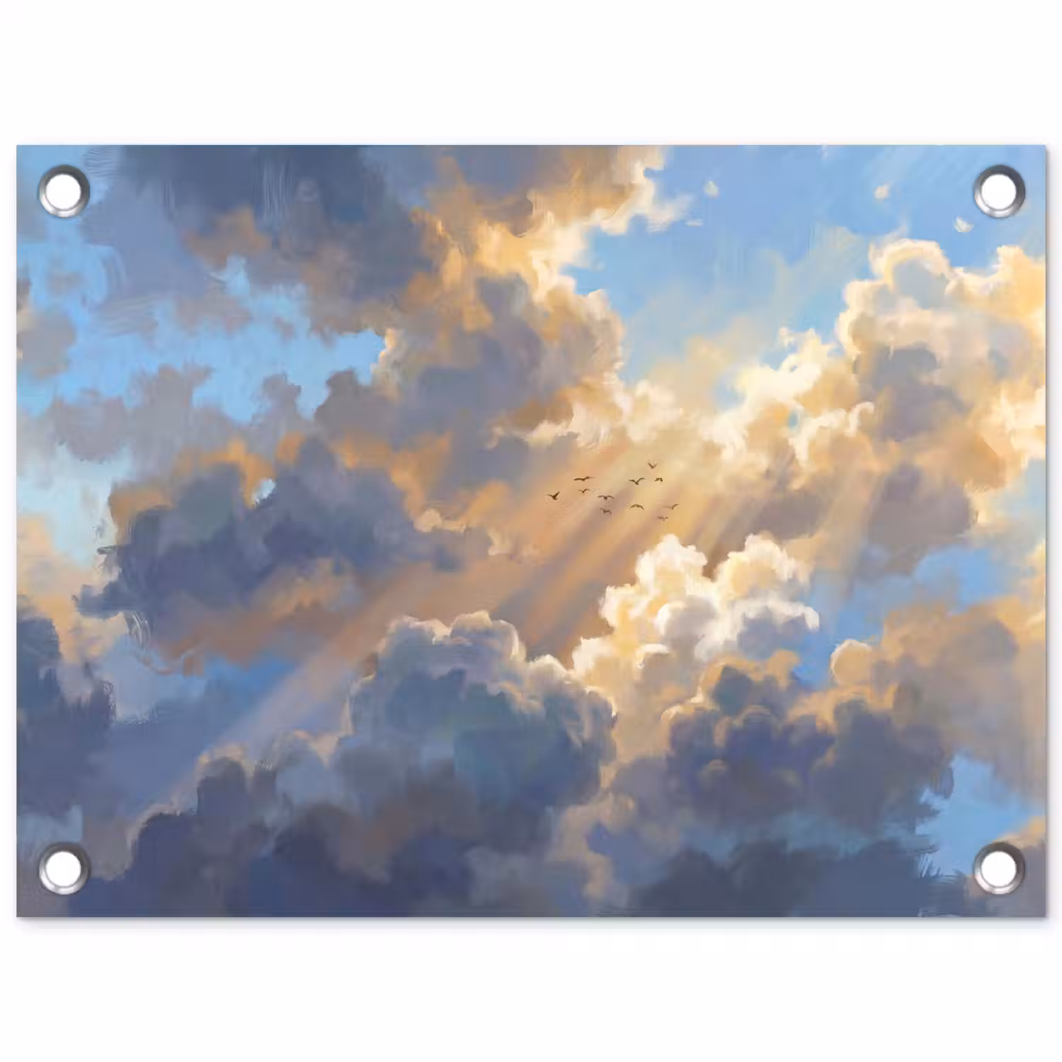 Wolken - Zonnestralen - Natuur - Abstract - Blauw tuinposter los doek klein -3d