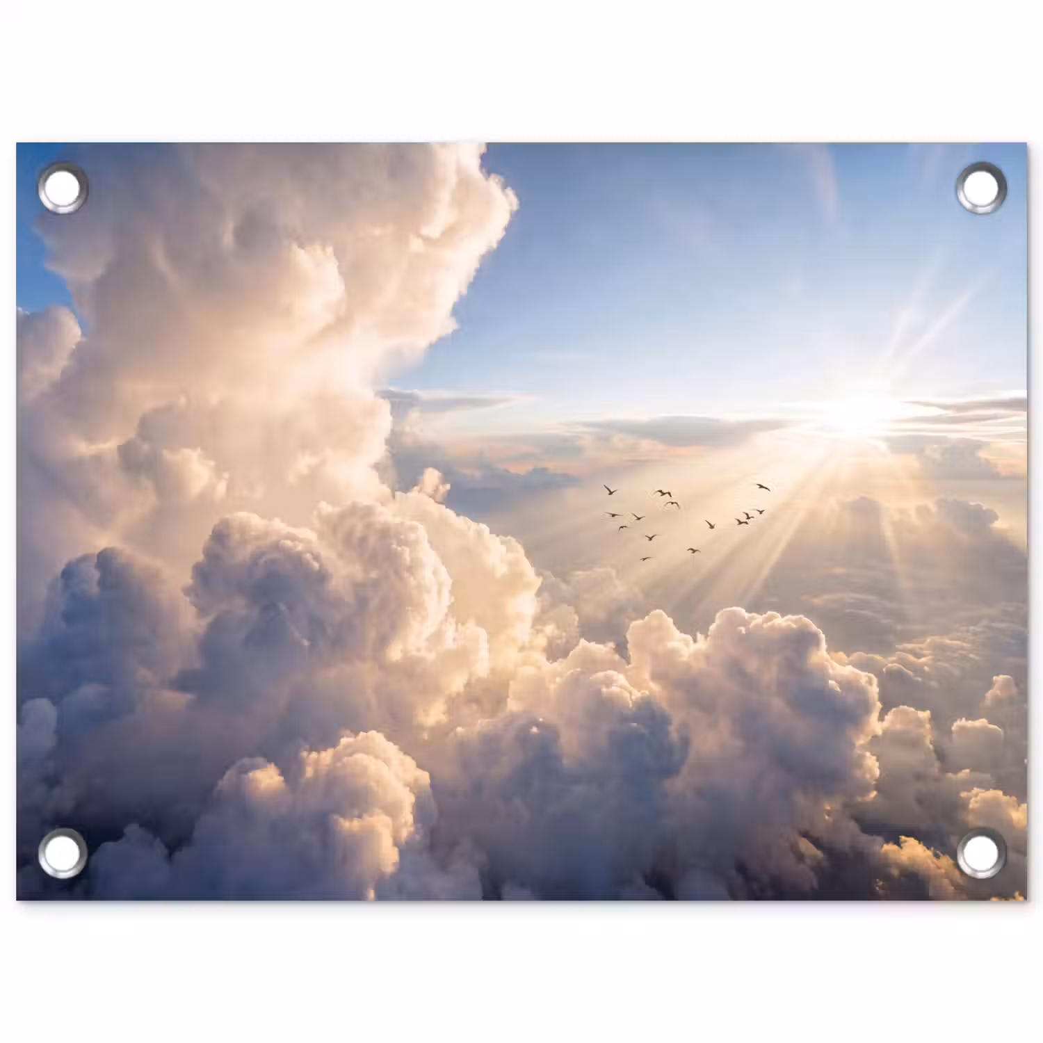Wolken - Zonnestralen - Natuur - Wit tuinposter los doek klein -3d
