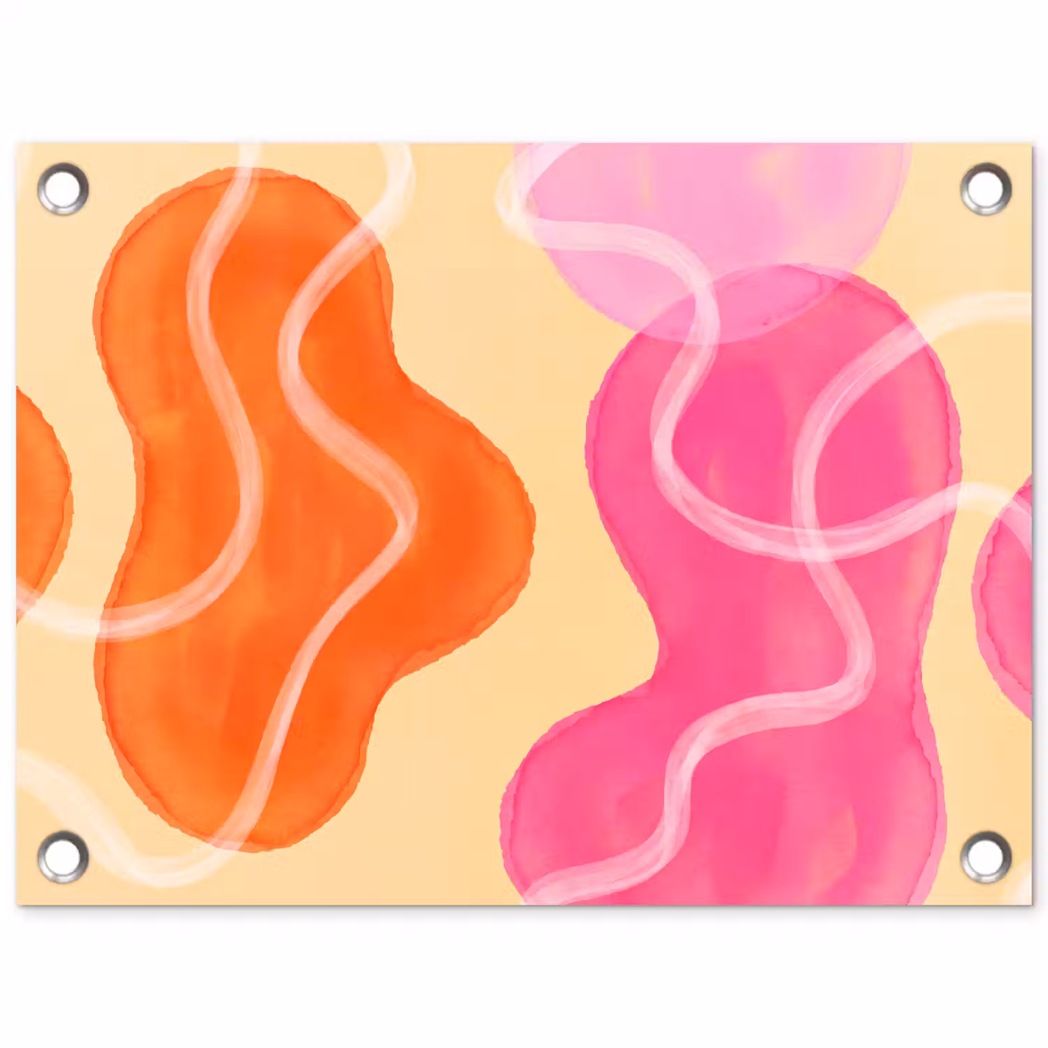 Abstract - Aquarel - Organisch - Oranje - Roze tuinposter los doek klein -3d