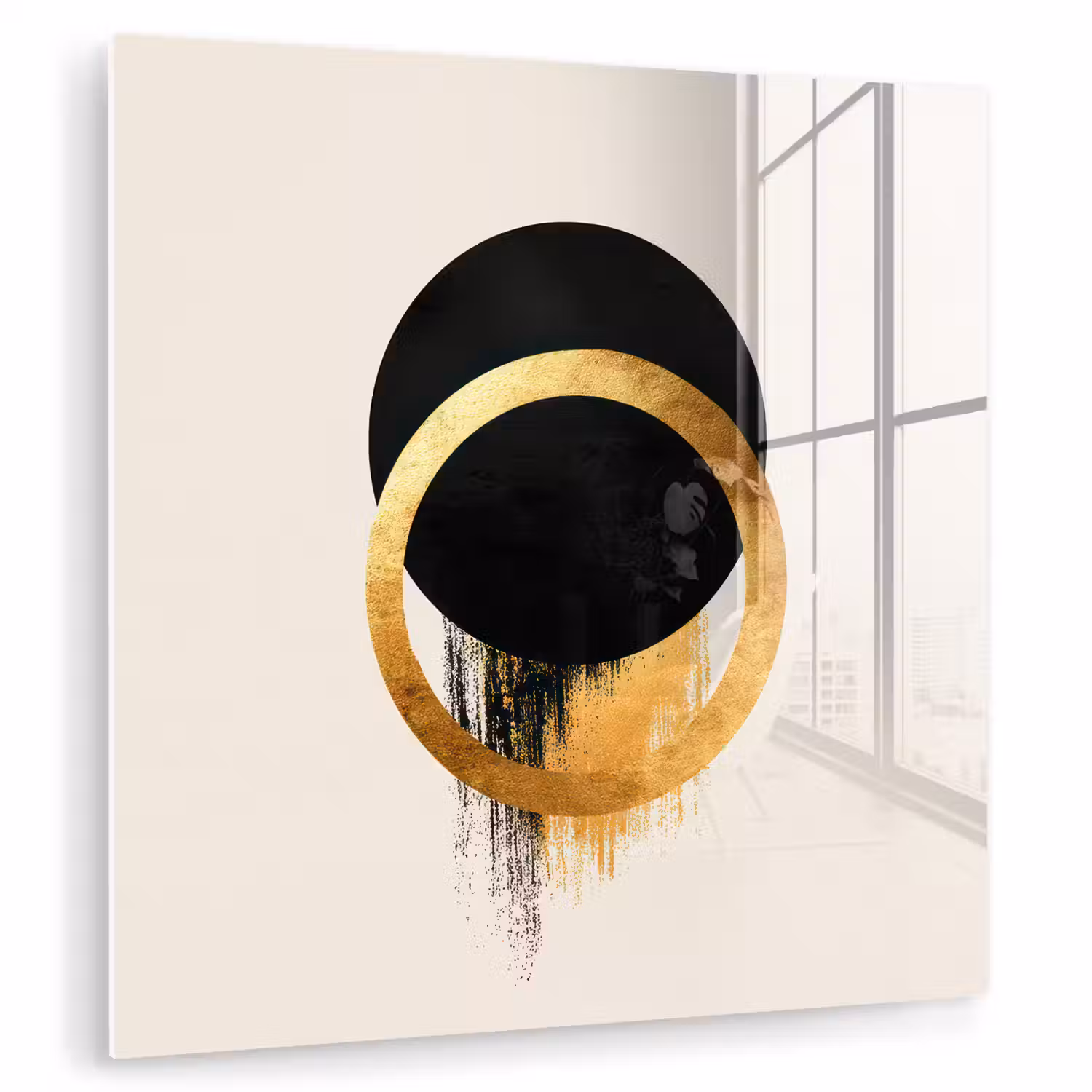 Abstract ontwerp - Zwarte cirkel - Verfvlekken plexiglas 5mm klein -zzzproduct_nieuw