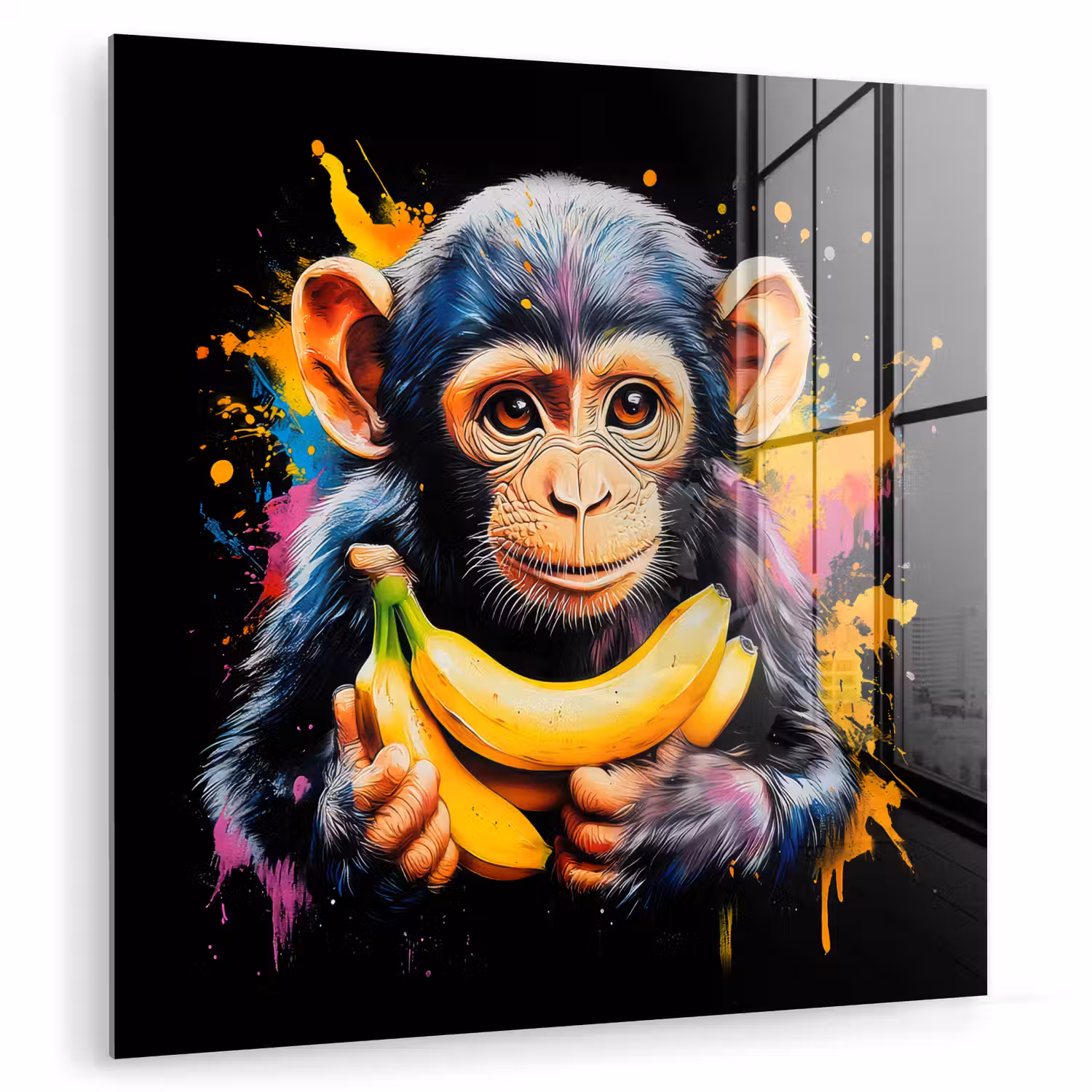 Aap - Graffiti - Kleurrijk - Bananen - Modern plexiglas 5mm klein -zzzproduct_nieuw